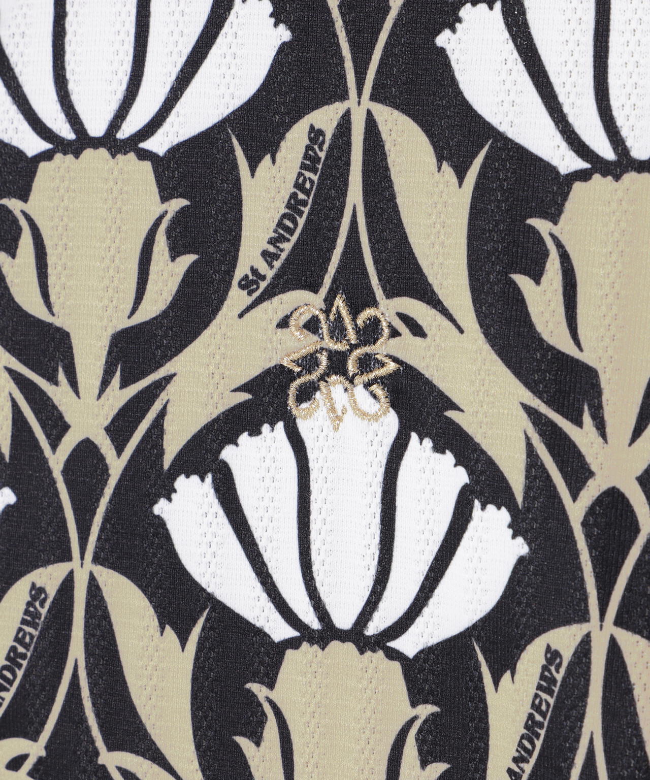 カノコサッカーストライプアザミ柄半袖ポロシャツ (WOMENS)