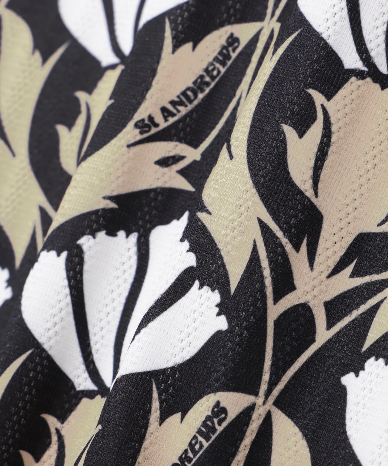 カノコサッカーストライプアザミ柄半袖ポロシャツ (WOMENS)