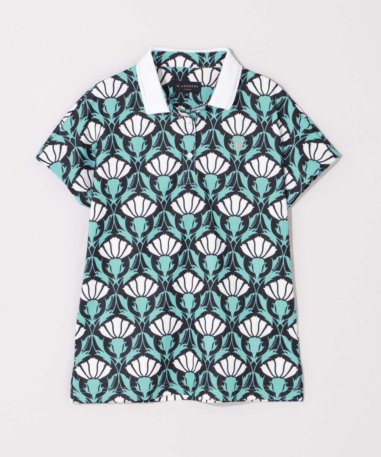 カノコサッカーストライプアザミ柄半袖ポロシャツ (WOMENS)