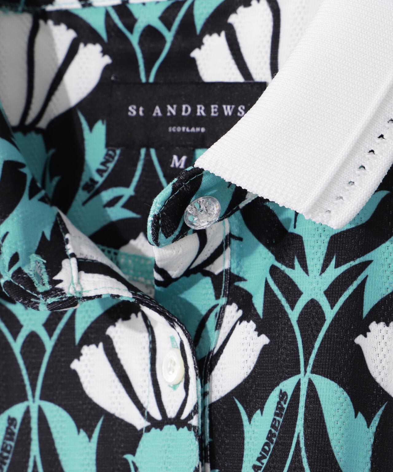 カノコサッカーストライプアザミ柄半袖ポロシャツ (WOMENS)