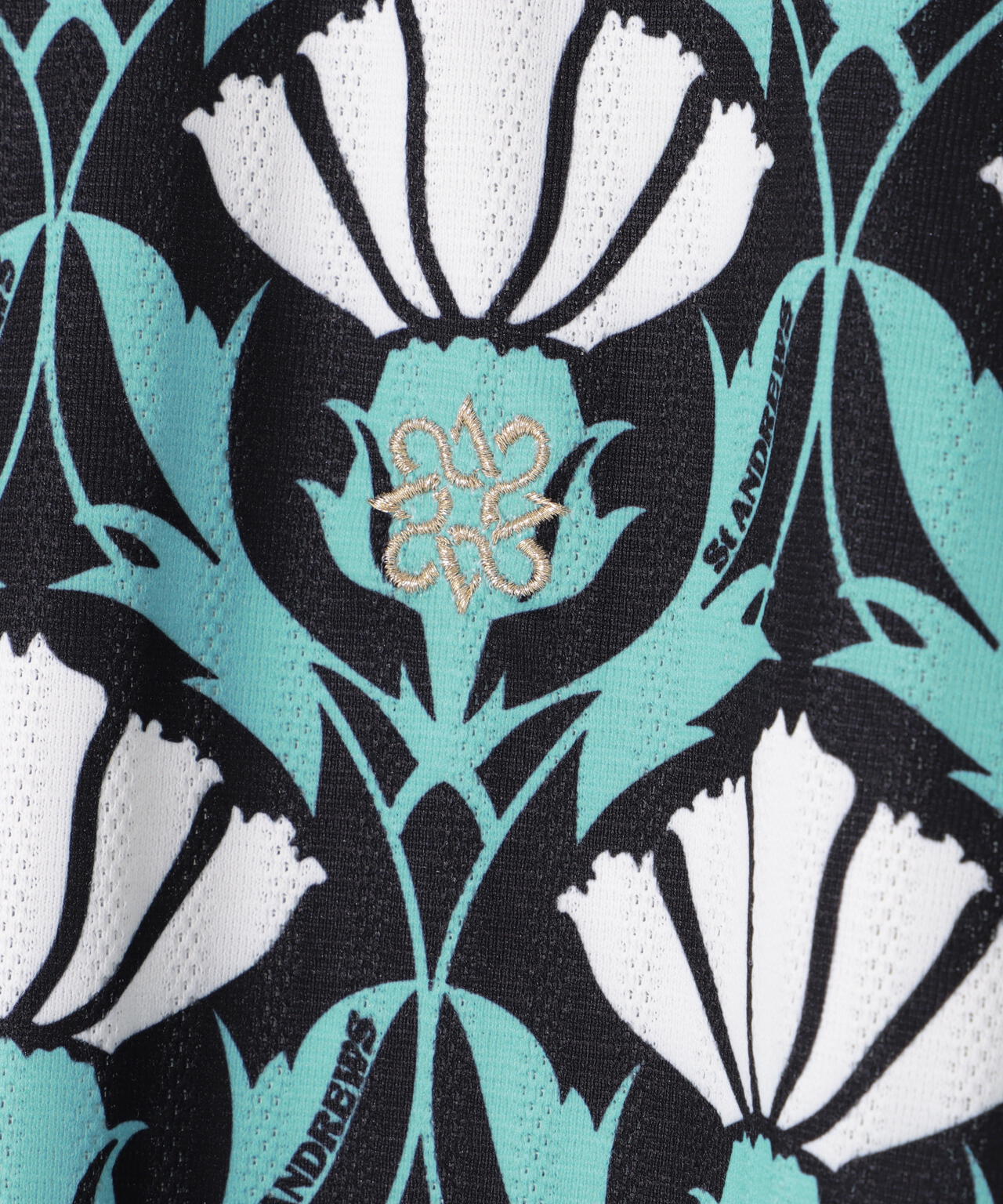 カノコサッカーストライプアザミ柄半袖ポロシャツ (WOMENS)