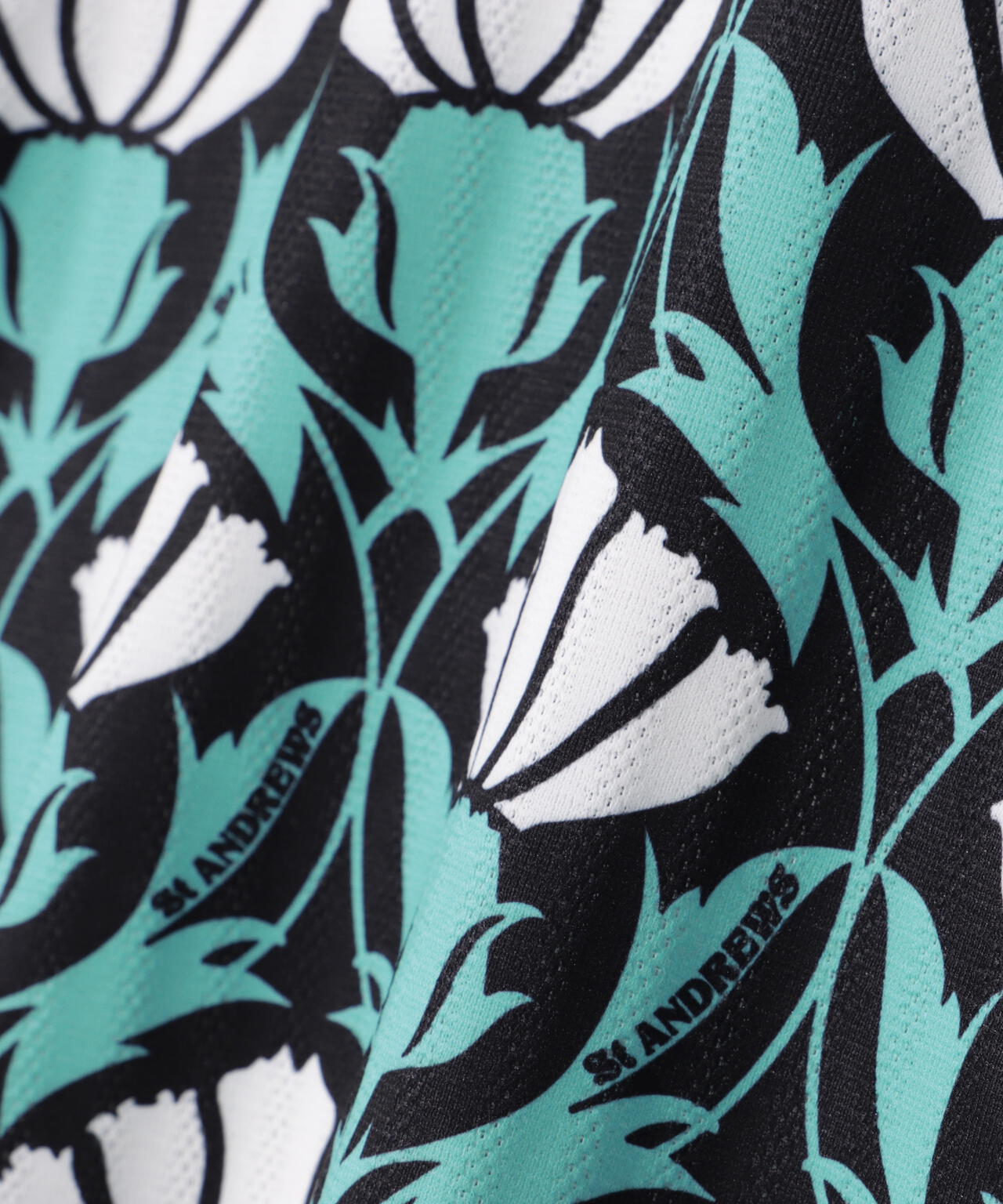 カノコサッカーストライプアザミ柄半袖ポロシャツ (WOMENS)