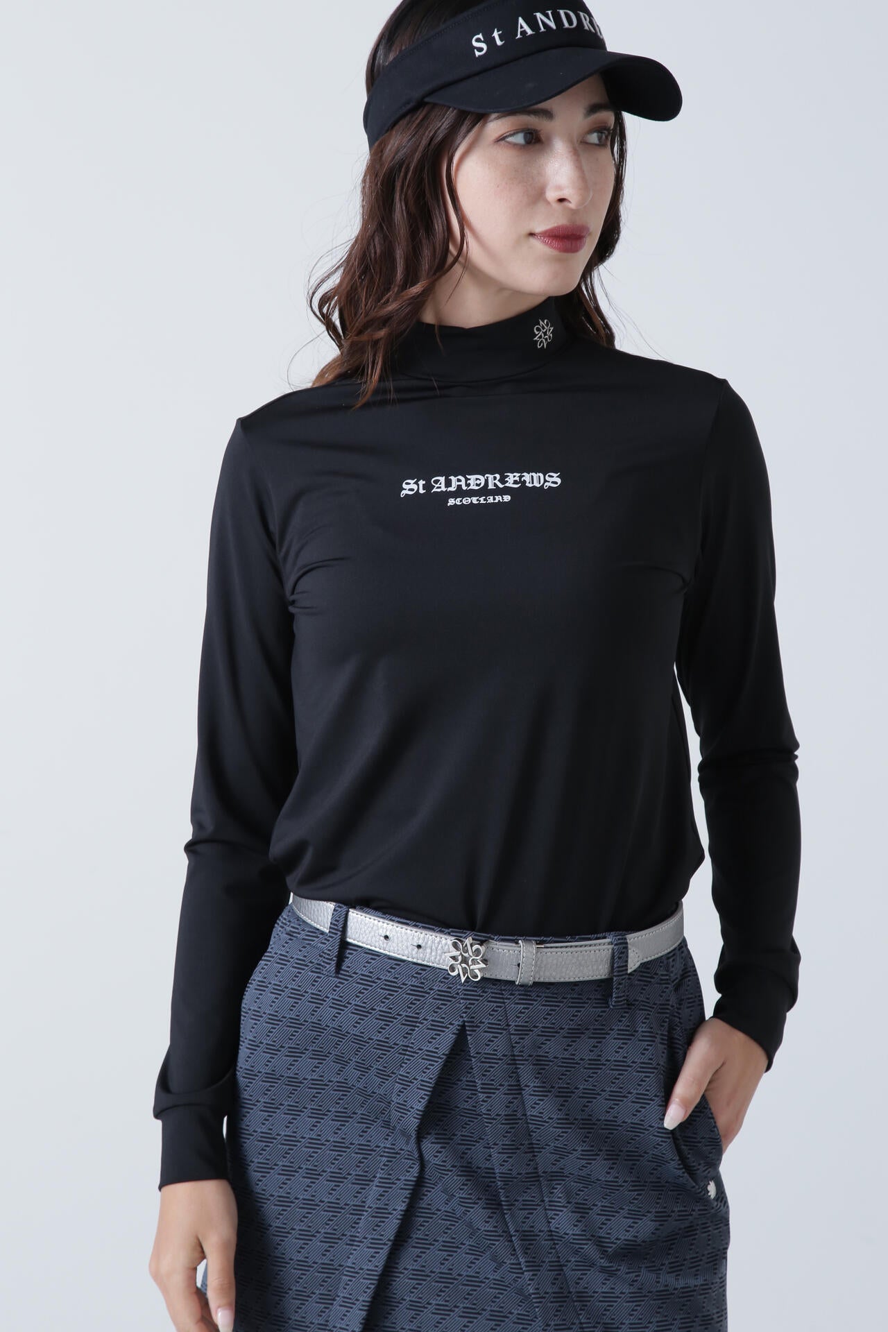 カチオンポリエステルベア天長袖ハイネックカットソー (WOMENS)