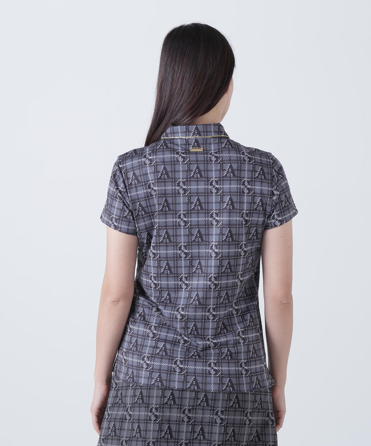 トリコットメッシュロゴチェックプリント半袖シャツ (WOMENS)