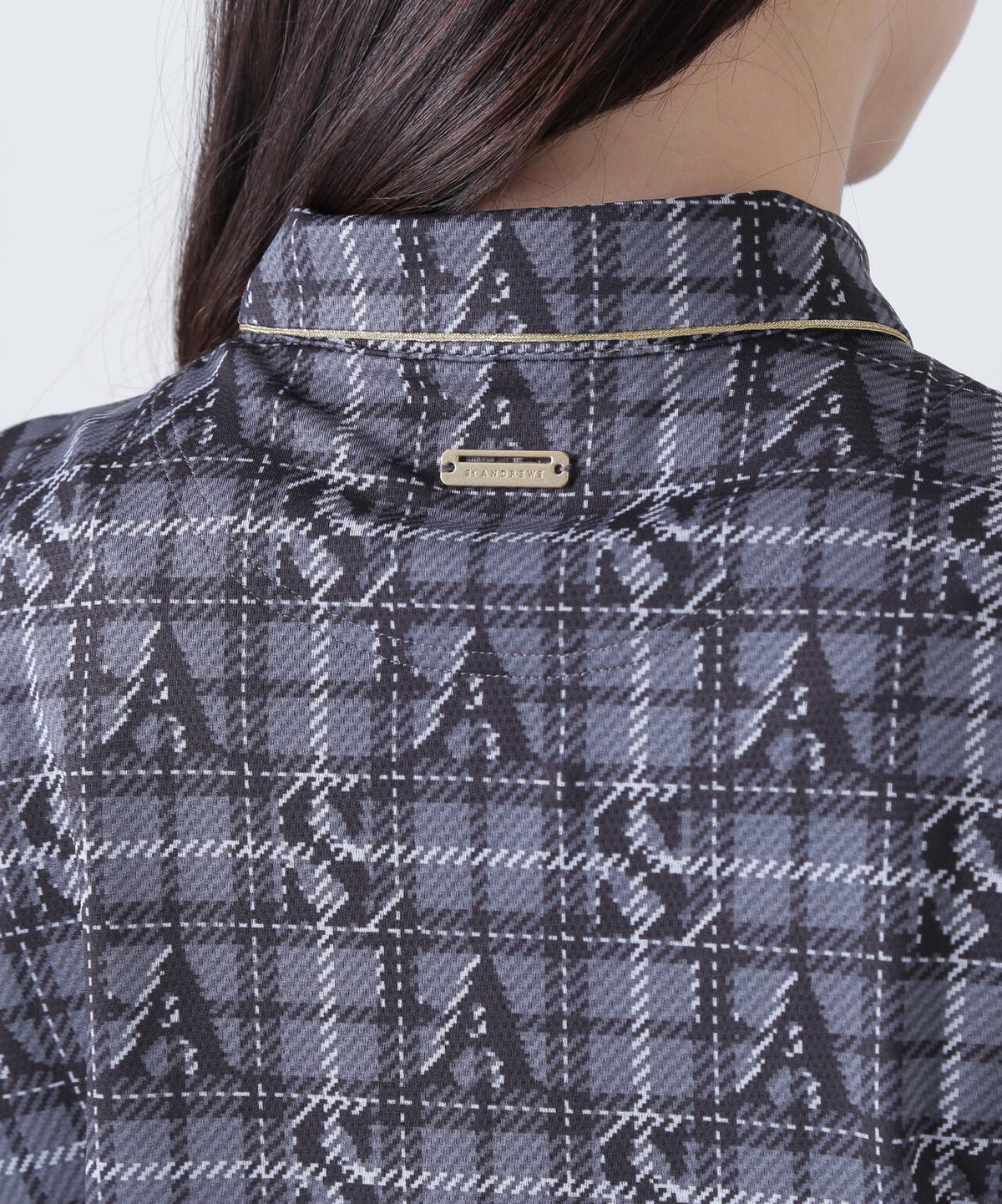 トリコットメッシュロゴチェックプリント半袖シャツ (WOMENS)
