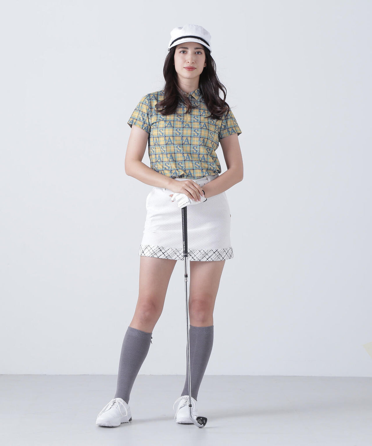 トリコットメッシュロゴチェックプリント半袖シャツ (WOMENS)