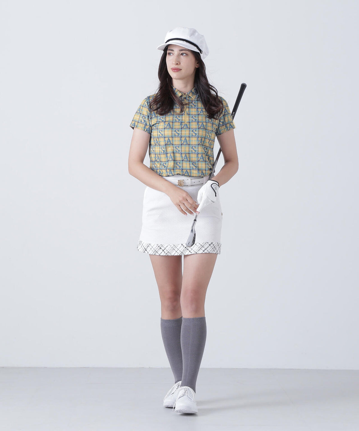 トリコットメッシュロゴチェックプリント半袖シャツ (WOMENS)