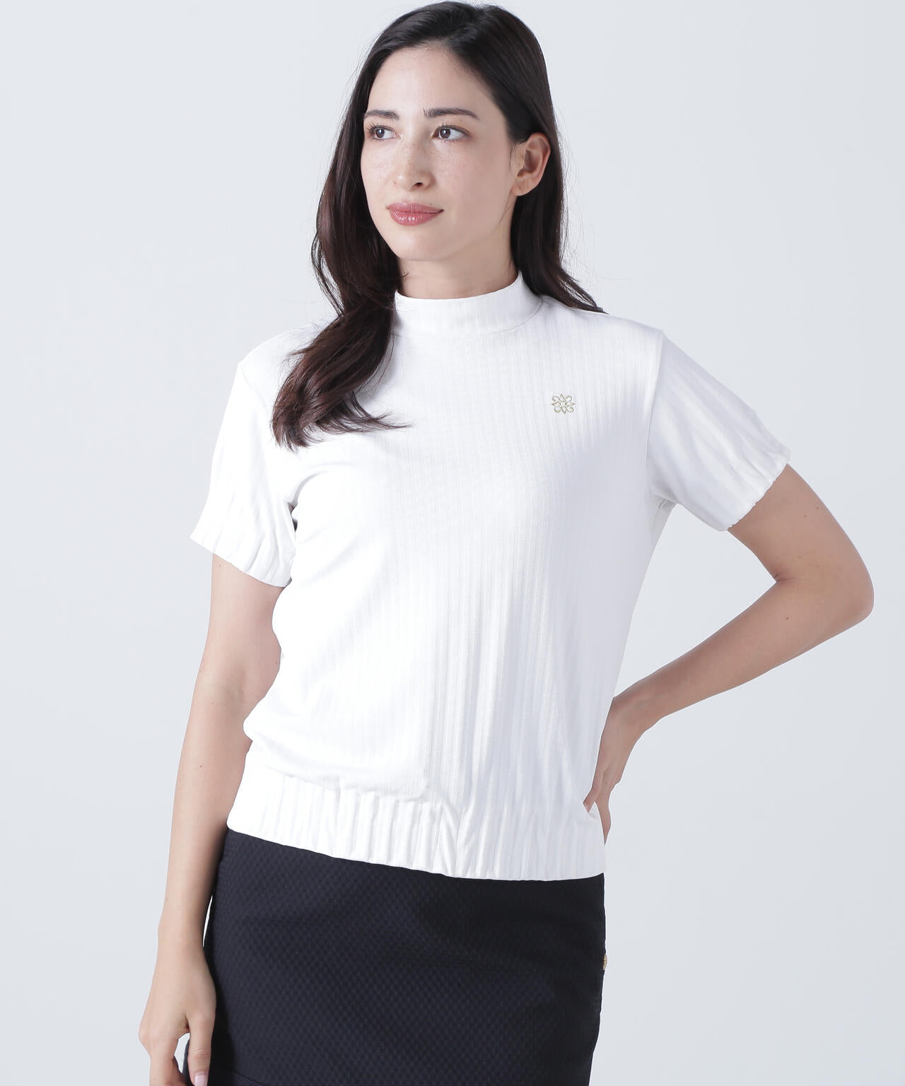 ベアサッカージャガード半袖ハイネックカットソー (WOMENS)