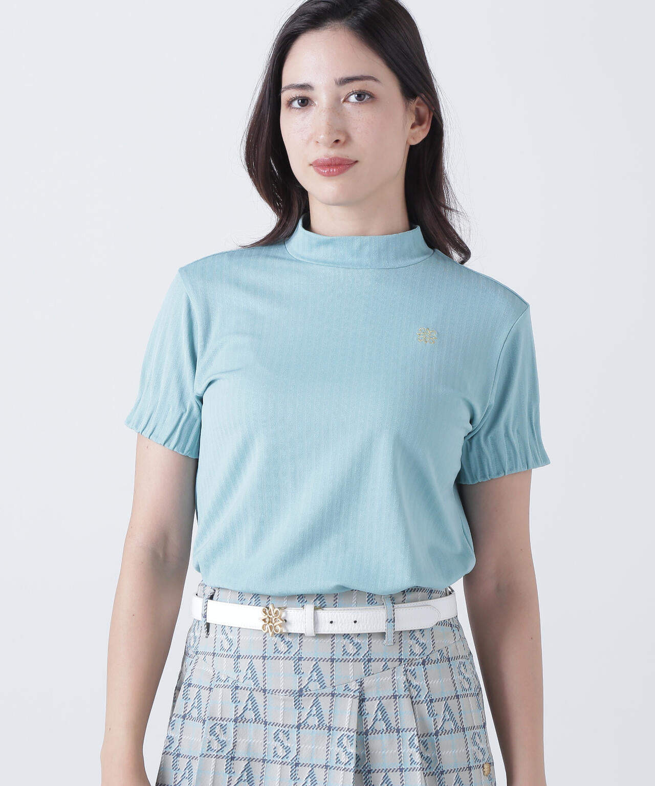 ベアサッカージャガード半袖ハイネックカットソー (WOMENS)