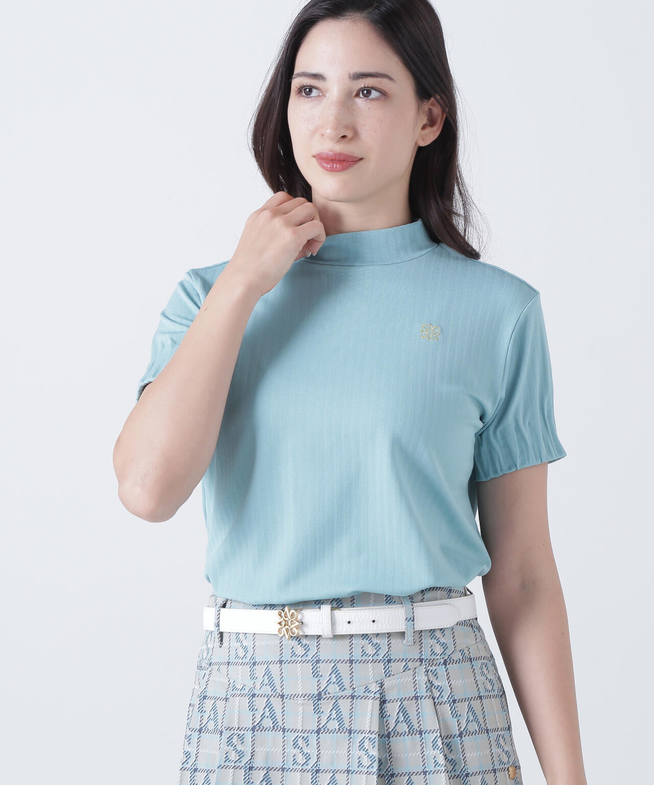 ベアサッカージャガード半袖ハイネックカットソー (WOMENS)