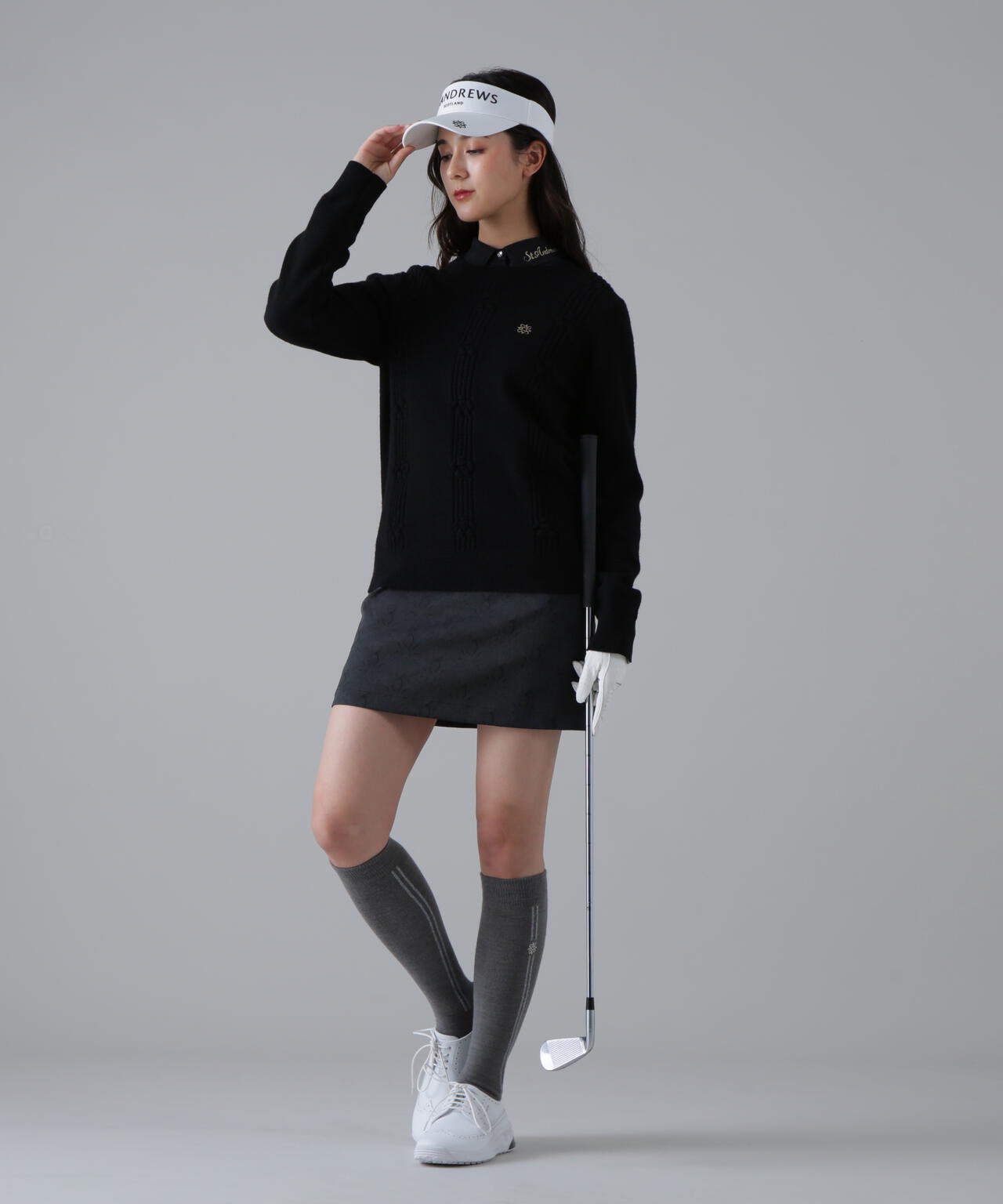 9Gアイレットリブ花柄クルーネックニットプルオーバー (WOMENS)