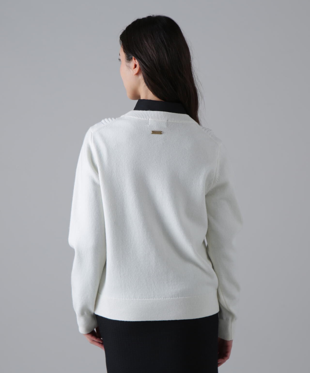 9Gアイレットリブ花柄クルーネックニットプルオーバー (WOMENS)