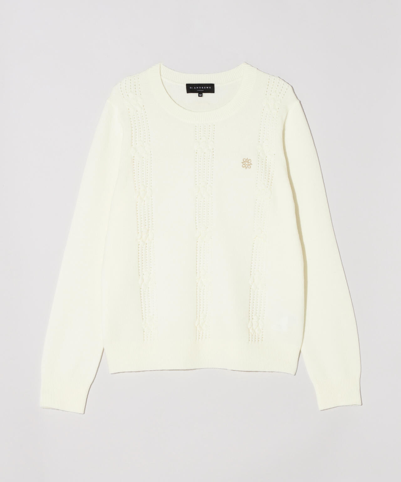 9Gアイレットリブ花柄クルーネックニットプルオーバー (WOMENS)