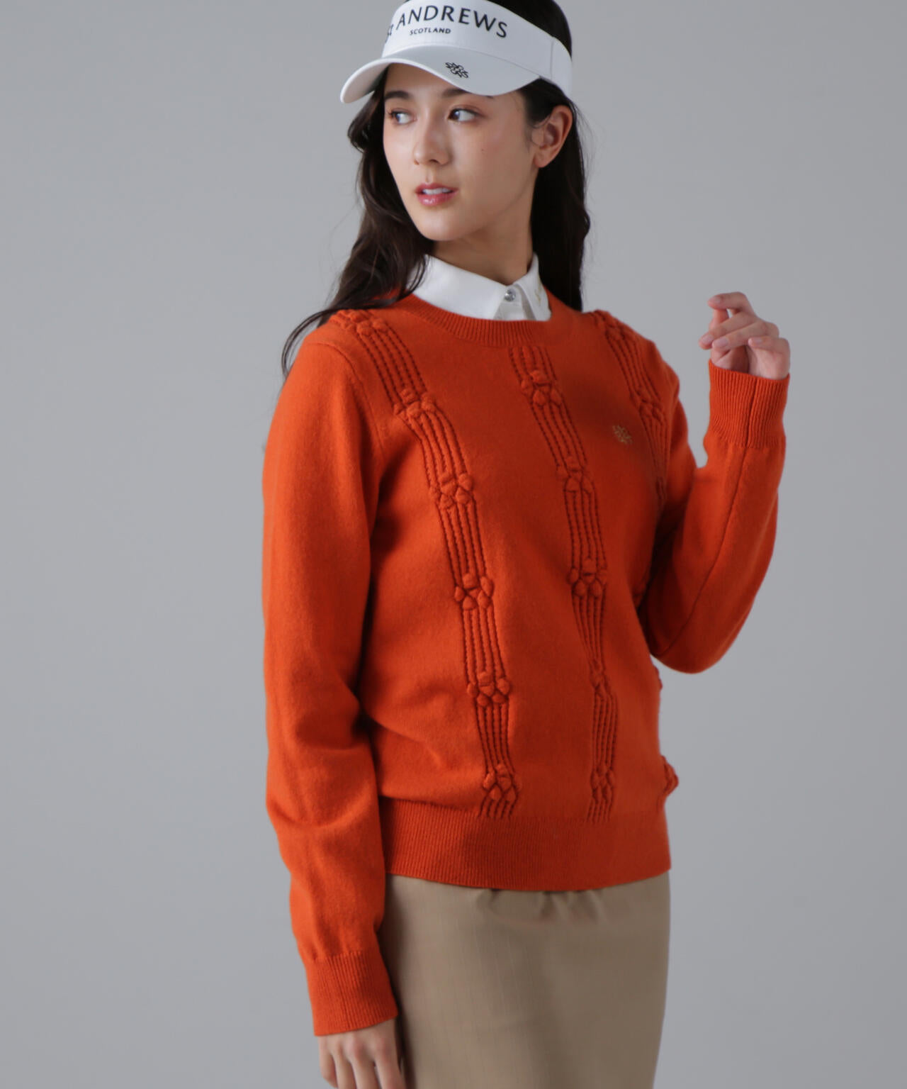 9Gアイレットリブ花柄クルーネックニットプルオーバー (WOMENS)