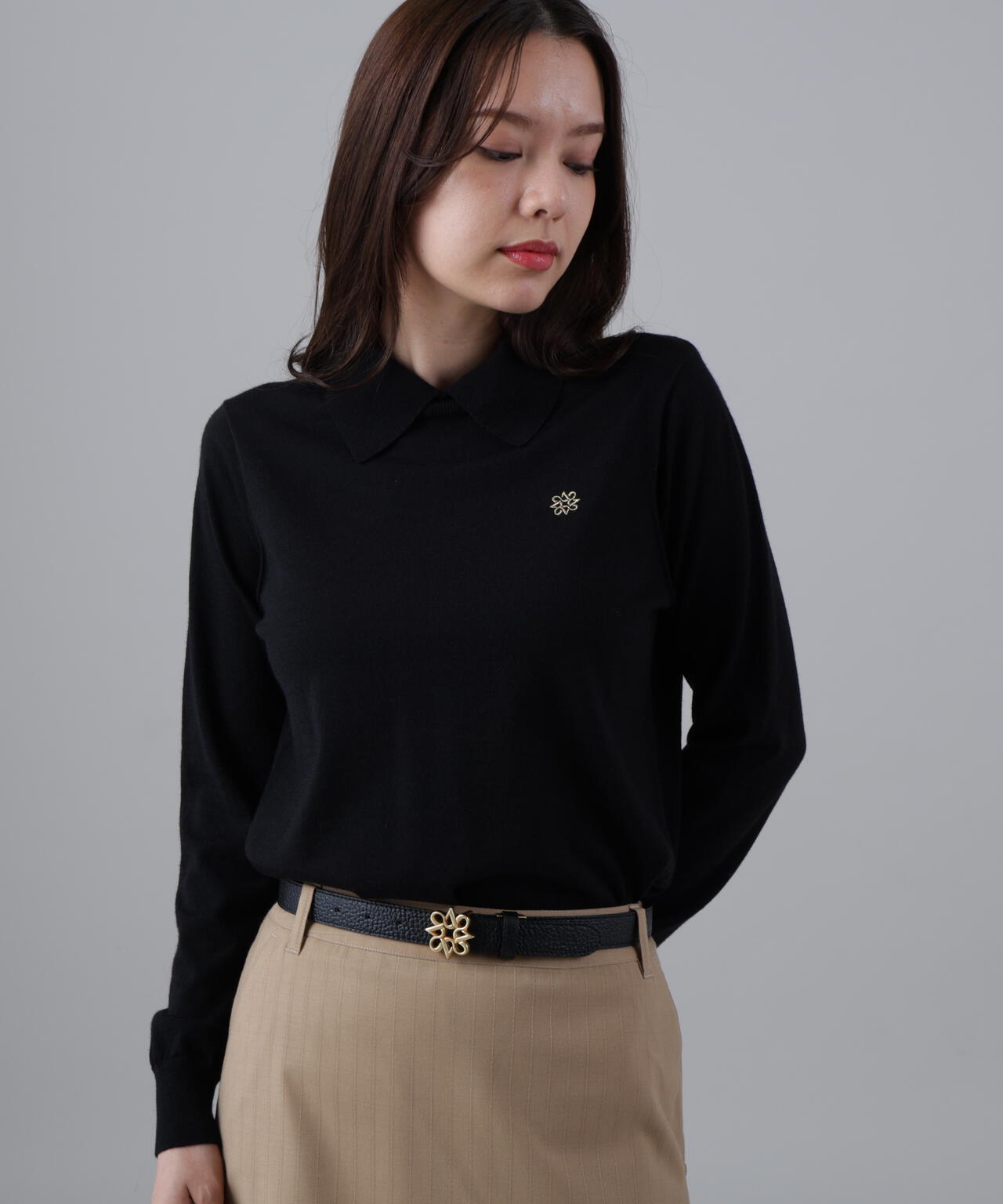 16G天竺襟付きクルーネックニットプルオーバー (WOMENS)