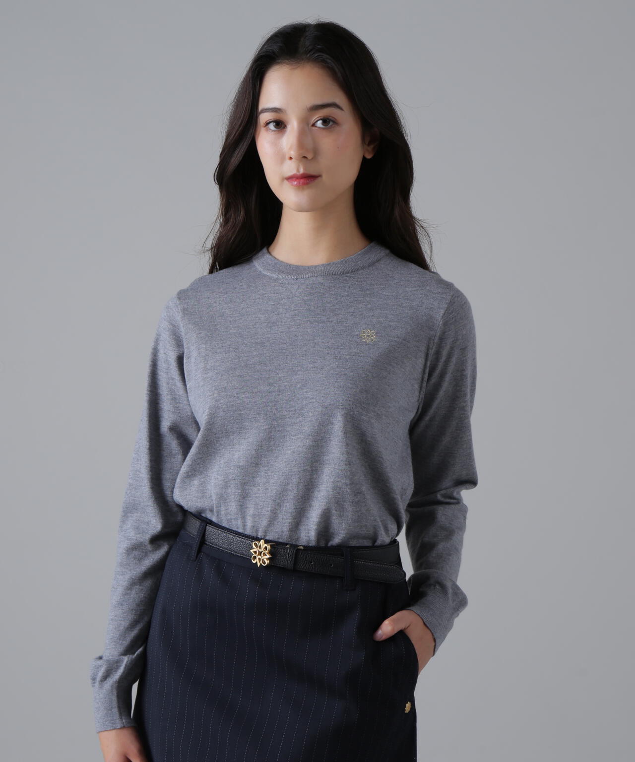 16G天竺襟付きクルーネックニットプルオーバー (WOMENS)