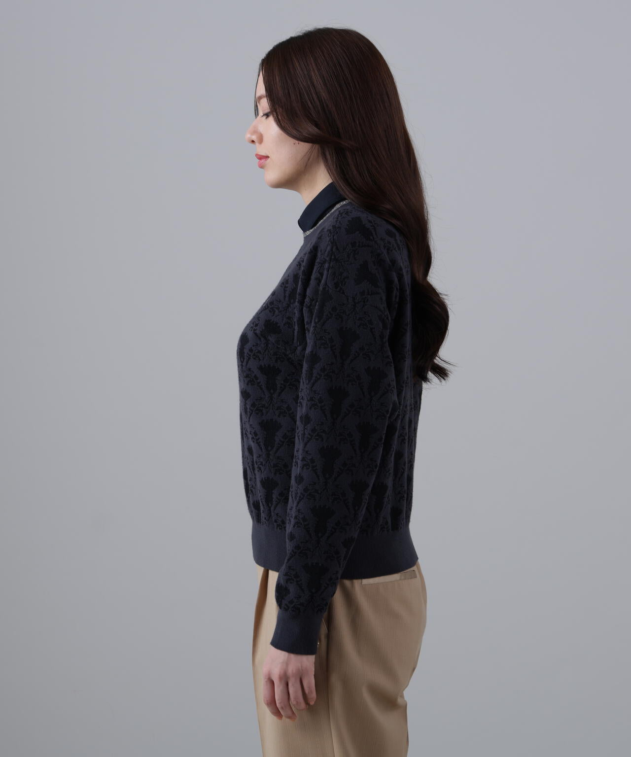 14Gアザミダマスクジャガードクルーネックニットプルオーバー (WOMENS)