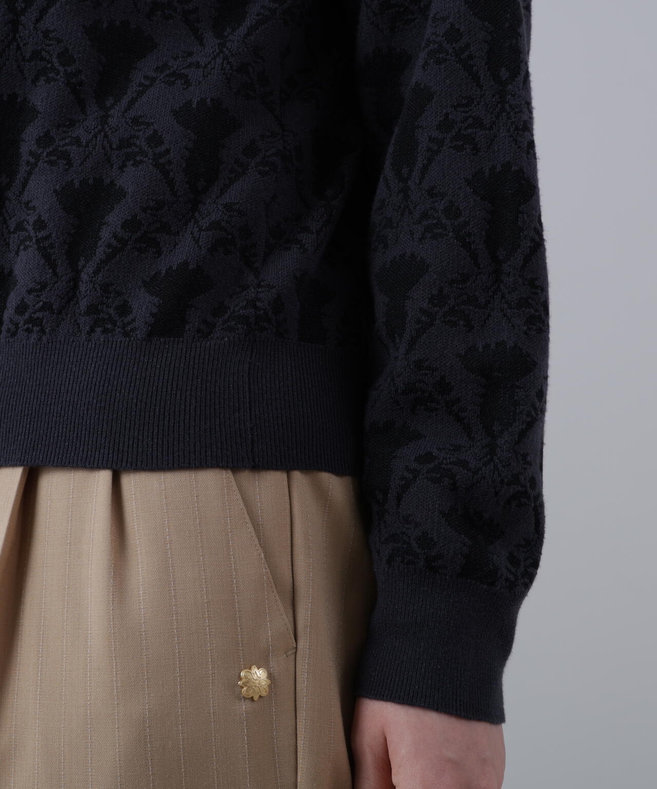 14Gアザミダマスクジャガードクルーネックニットプルオーバー (WOMENS)