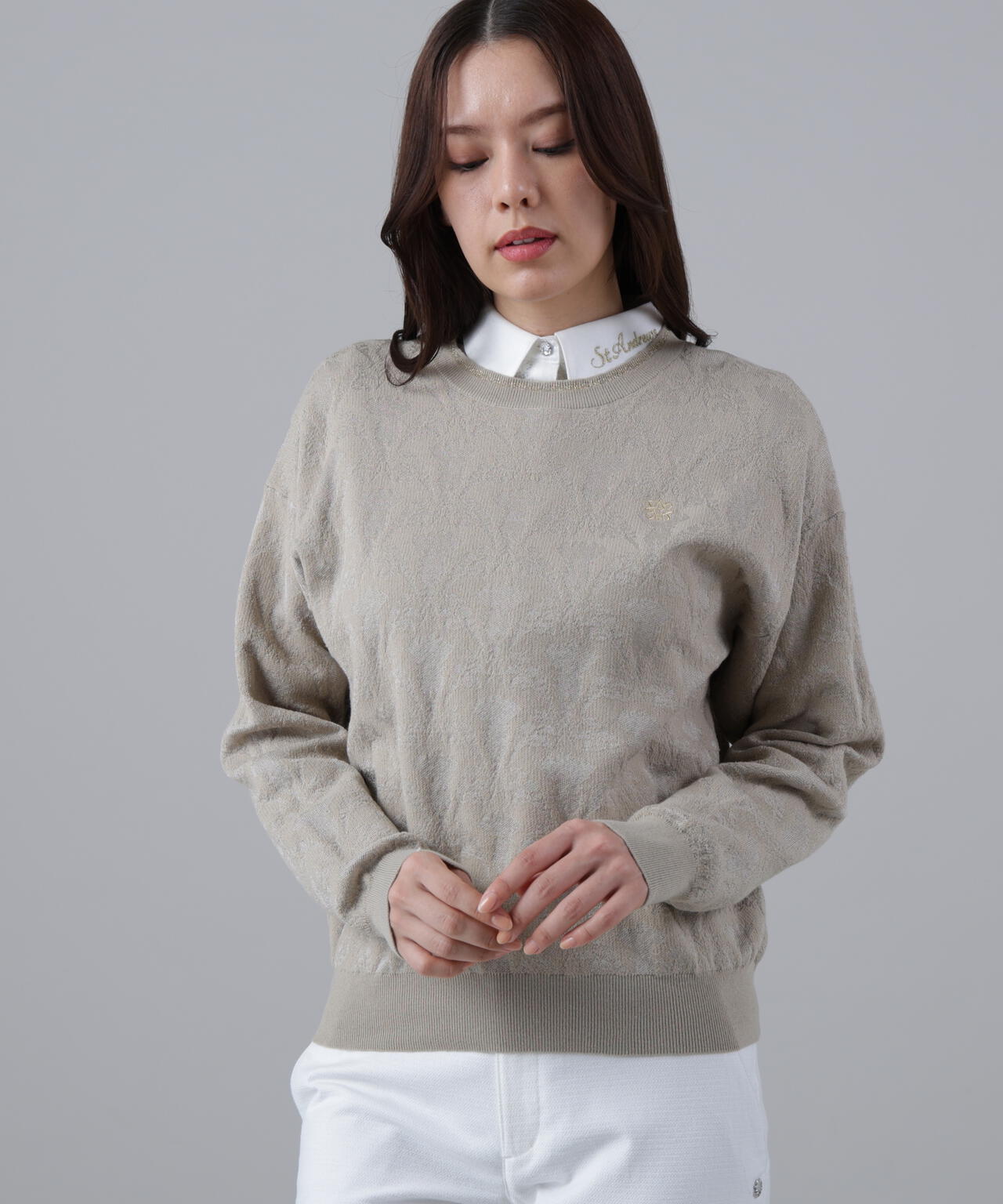 14Gアザミダマスクジャガードクルーネックニットプルオーバー (WOMENS)