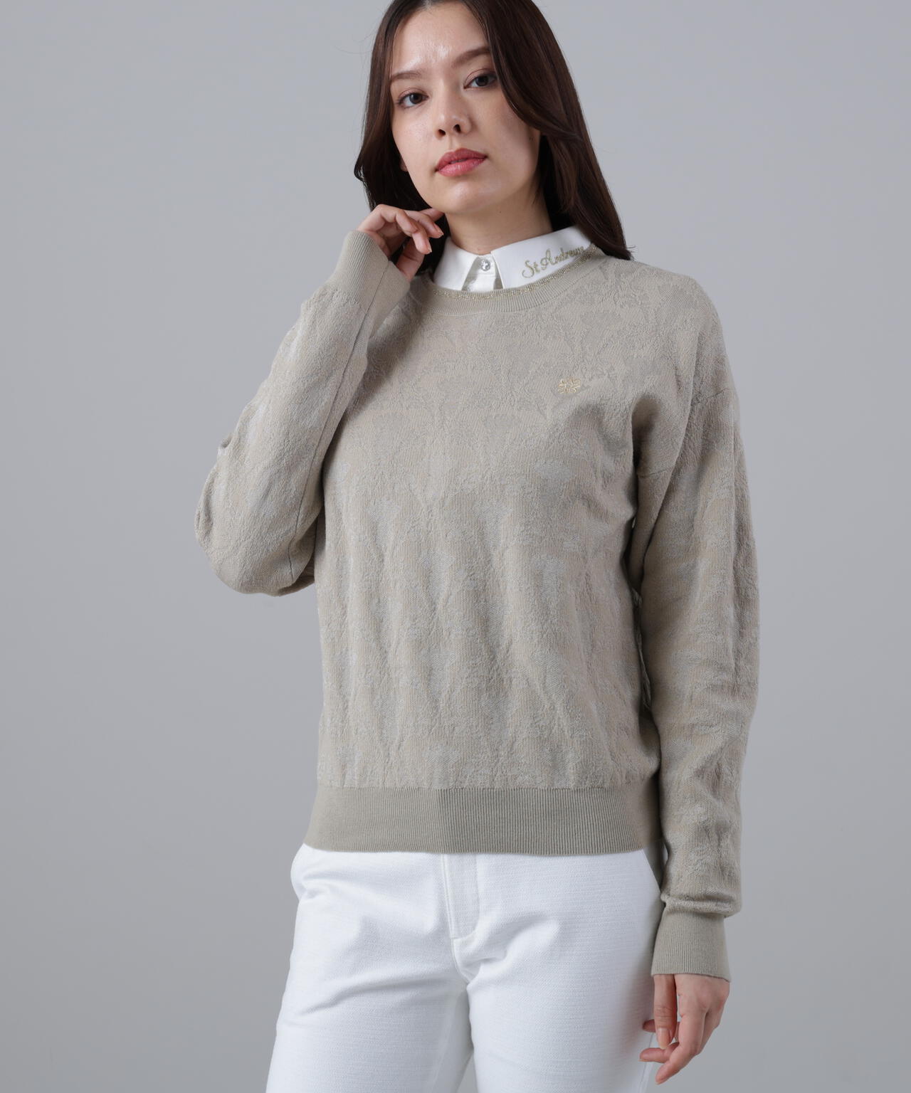 14Gアザミダマスクジャガードクルーネックニットプルオーバー (WOMENS)