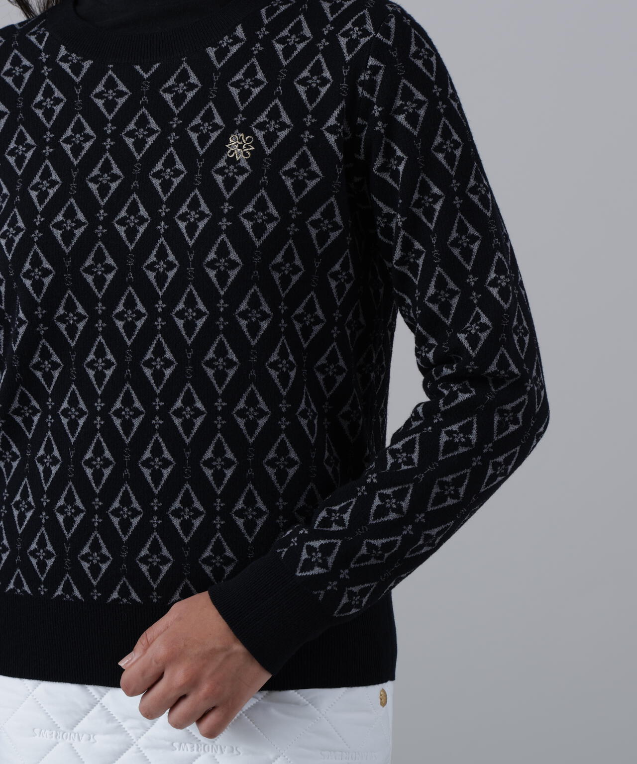 16Gダイヤロゴジャガードクルーネックニットプルオーバー (WOMENS)