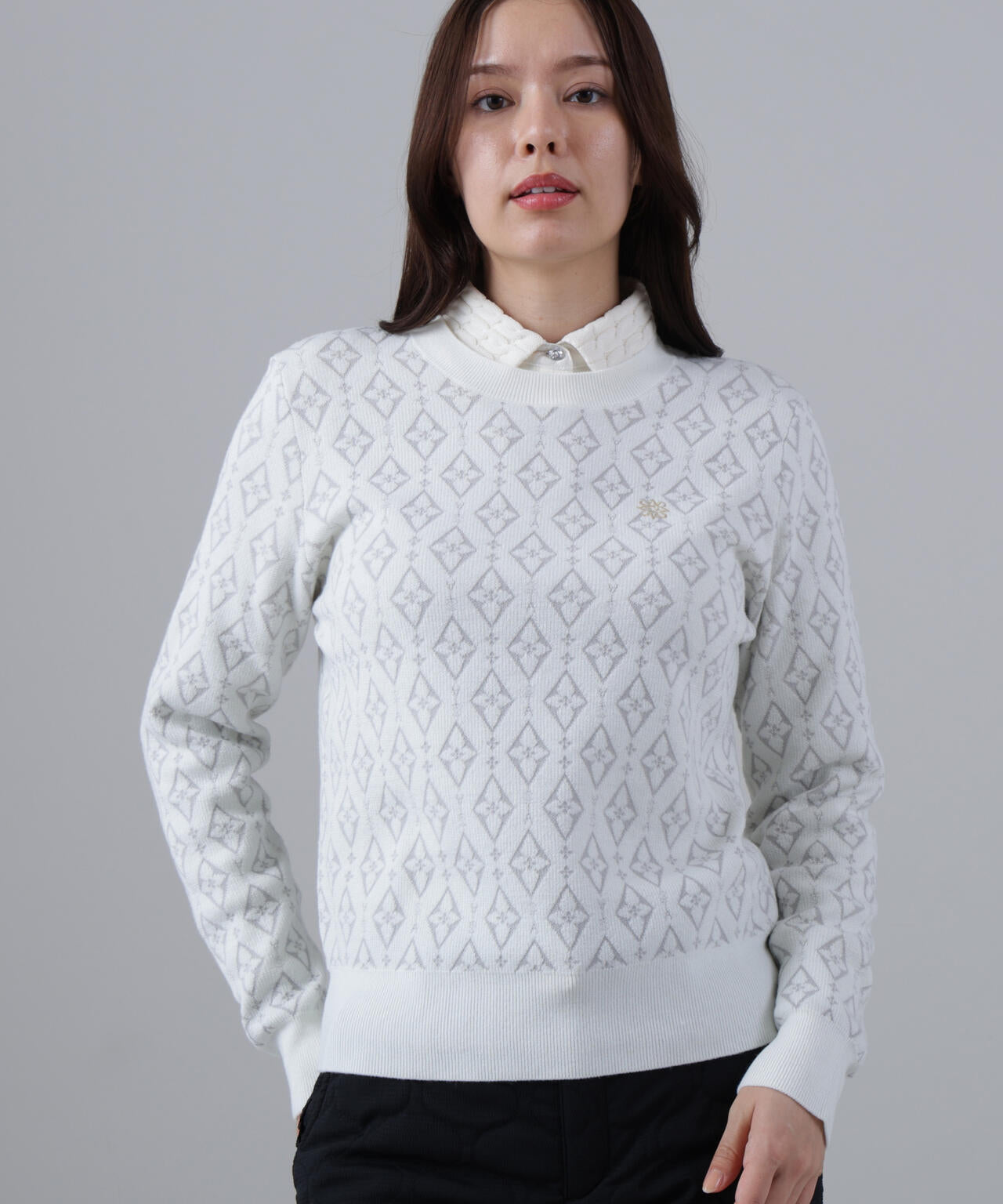 16Gダイヤロゴジャガードクルーネックニットプルオーバー (WOMENS)