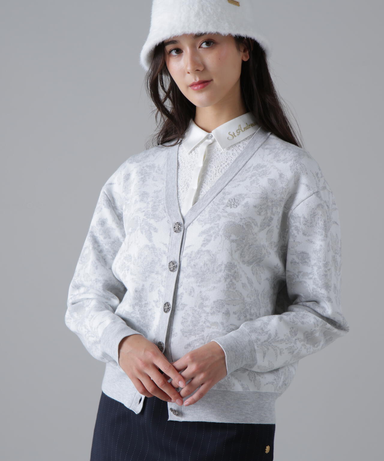 16Gボニースコットランドジャガードニットカーディガン (WOMENS)