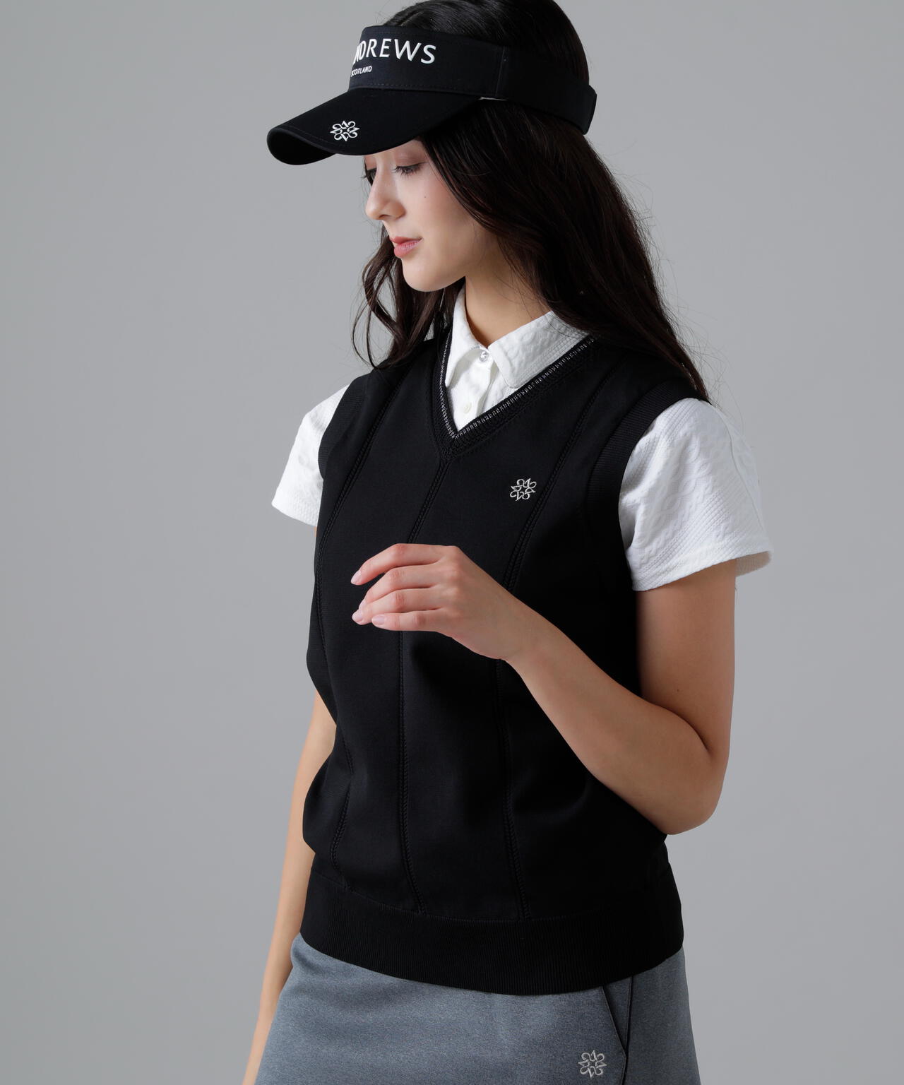 14G天竺×ケーブル Vネックニットベスト (WOMENS)