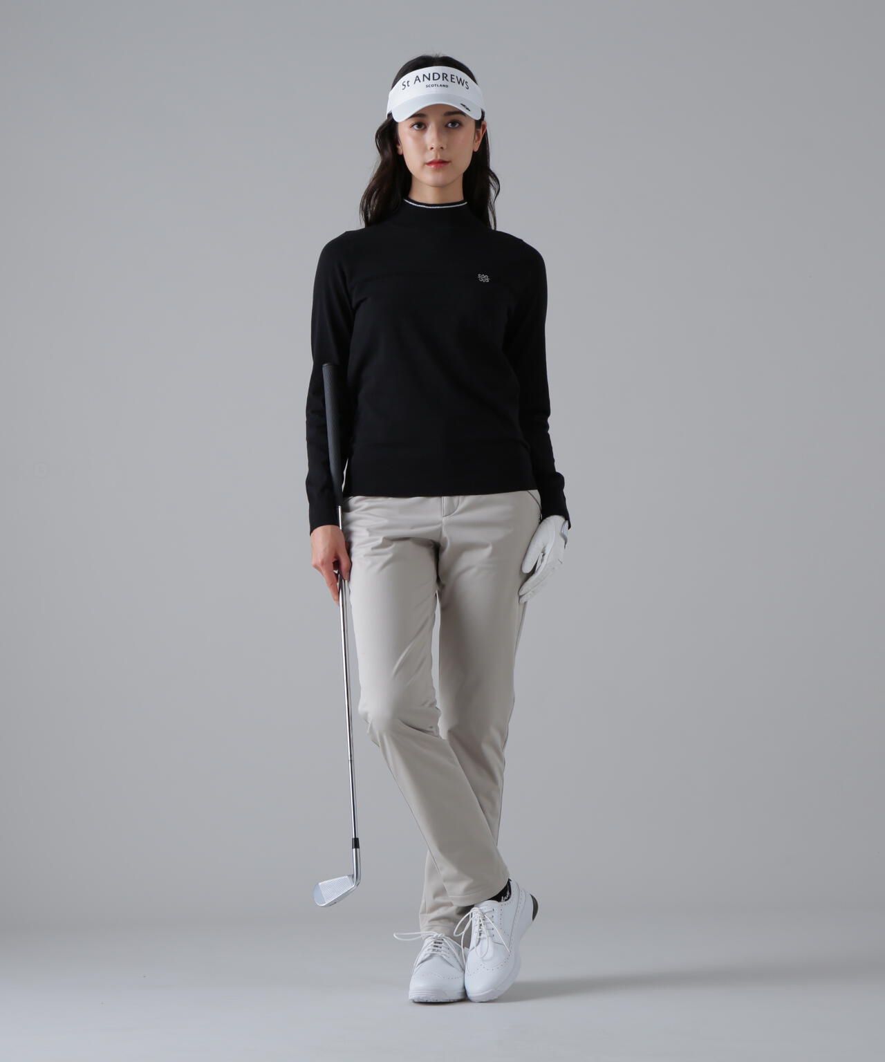 カシミヤタッチ天竺モックネックニットプルオーバー (WOMENS)