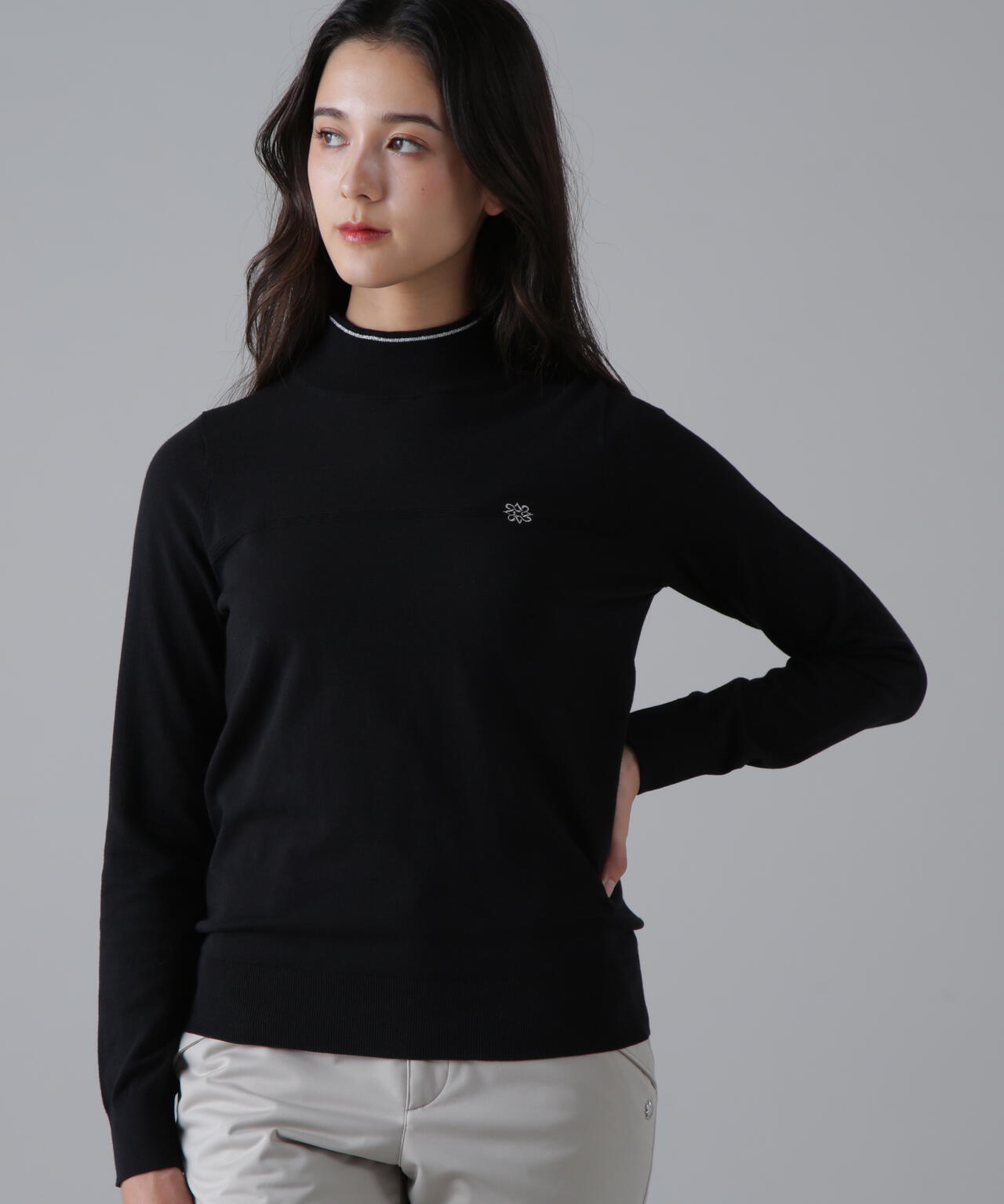 カシミヤタッチ天竺モックネックニットプルオーバー (WOMENS)