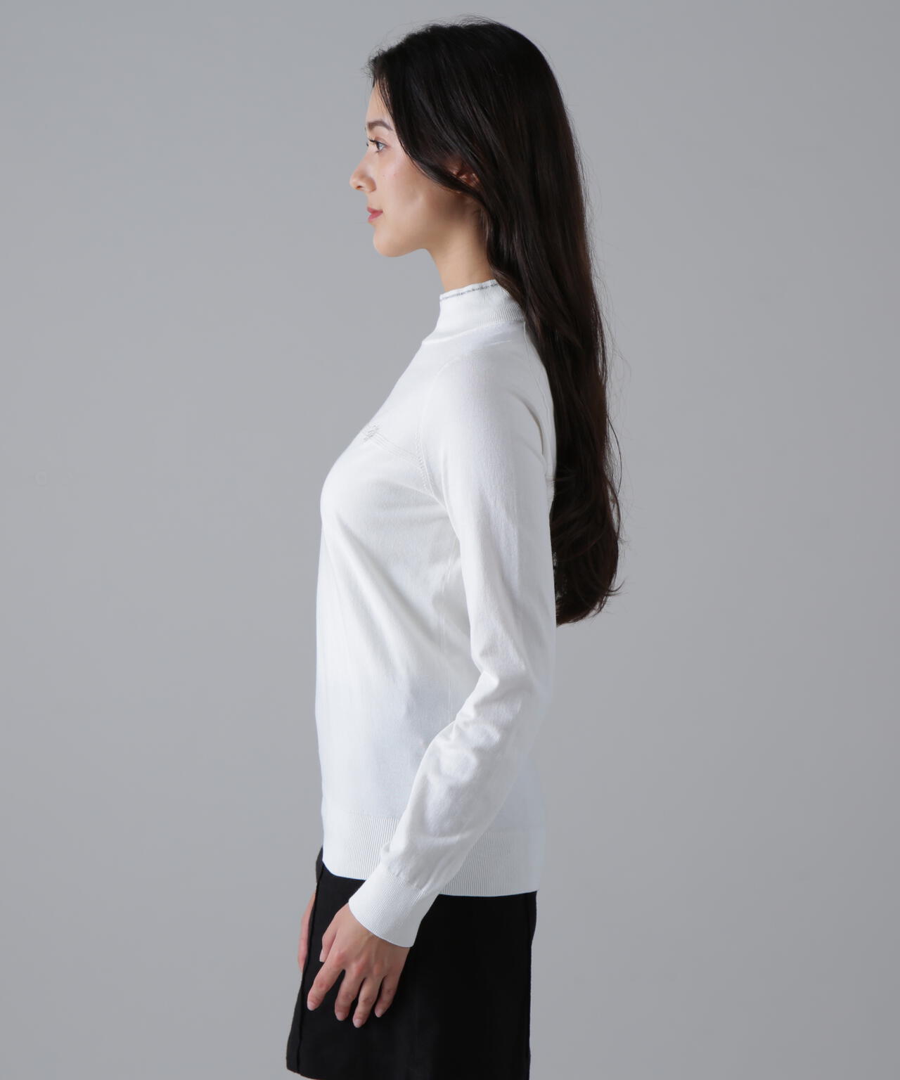 カシミヤタッチ天竺モックネックニットプルオーバー (WOMENS)