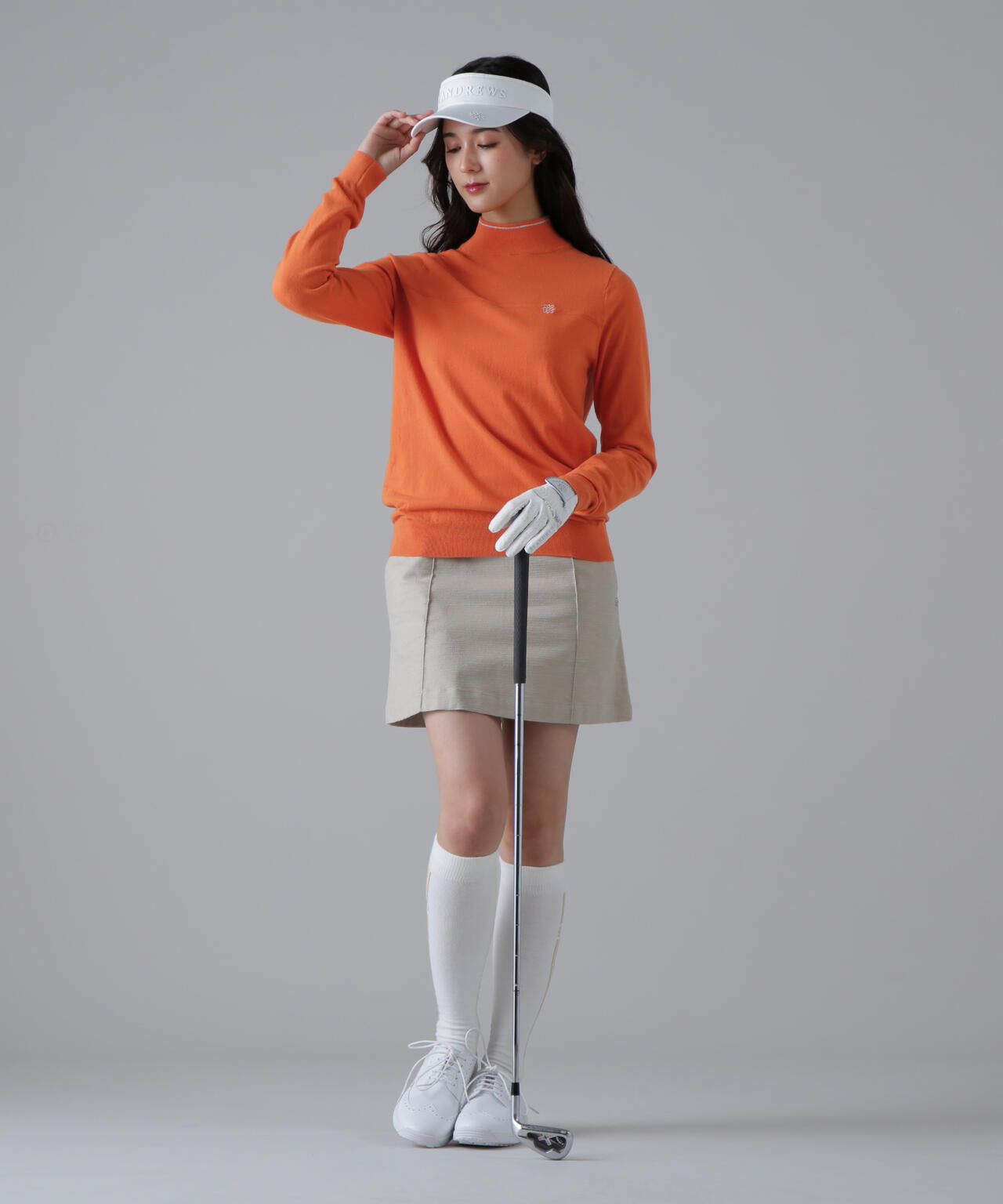 カシミヤタッチ天竺モックネックニットプルオーバー (WOMENS)