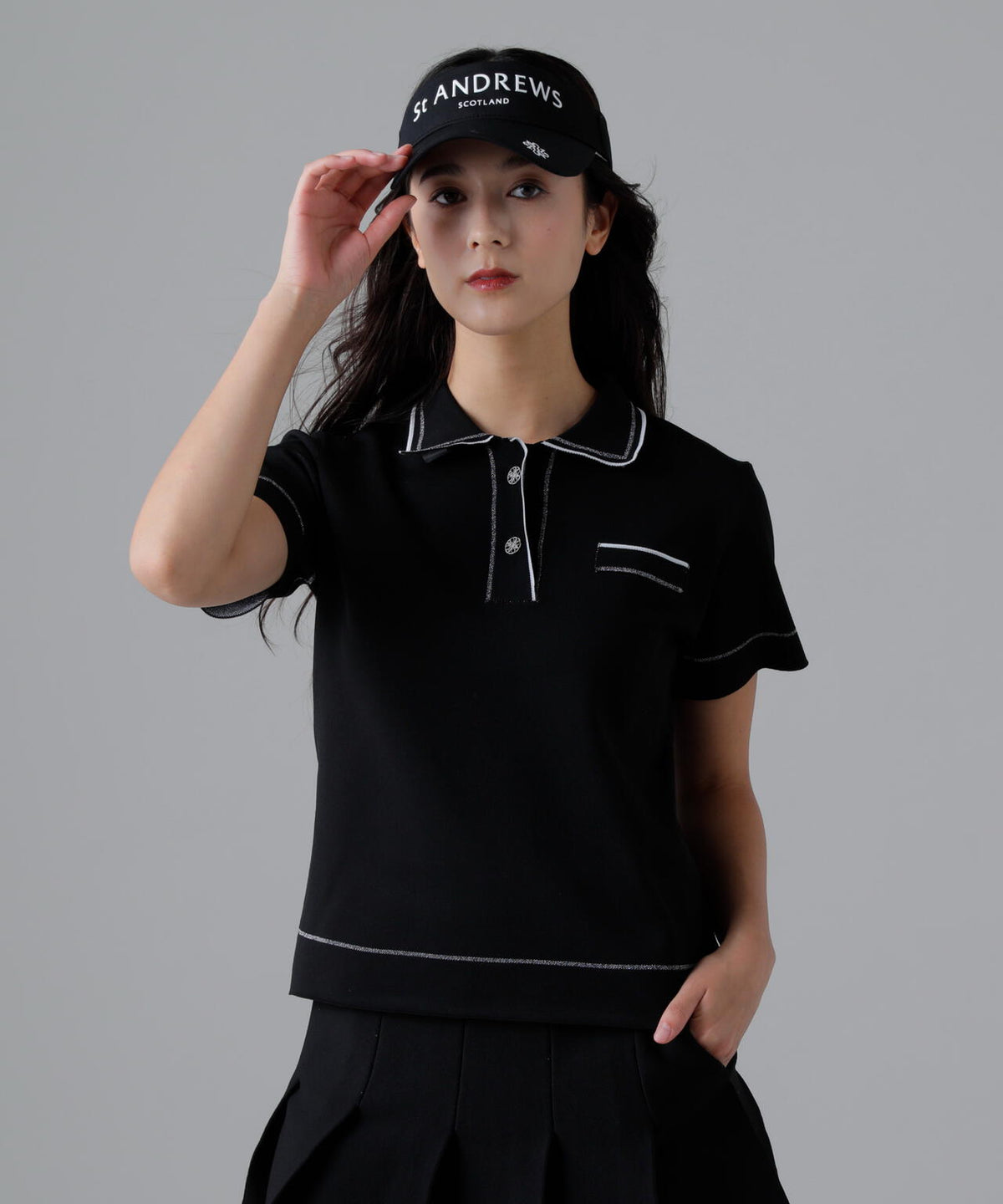 16Gダブルジャガード半袖ニットポロ (WOMENS)