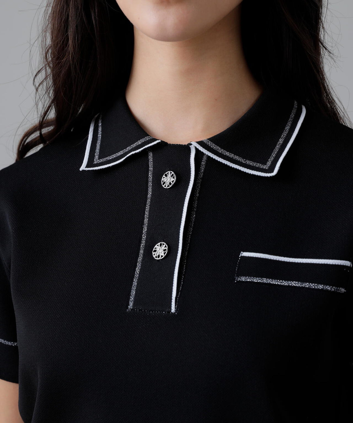 16Gダブルジャガード半袖ニットポロ (WOMENS)