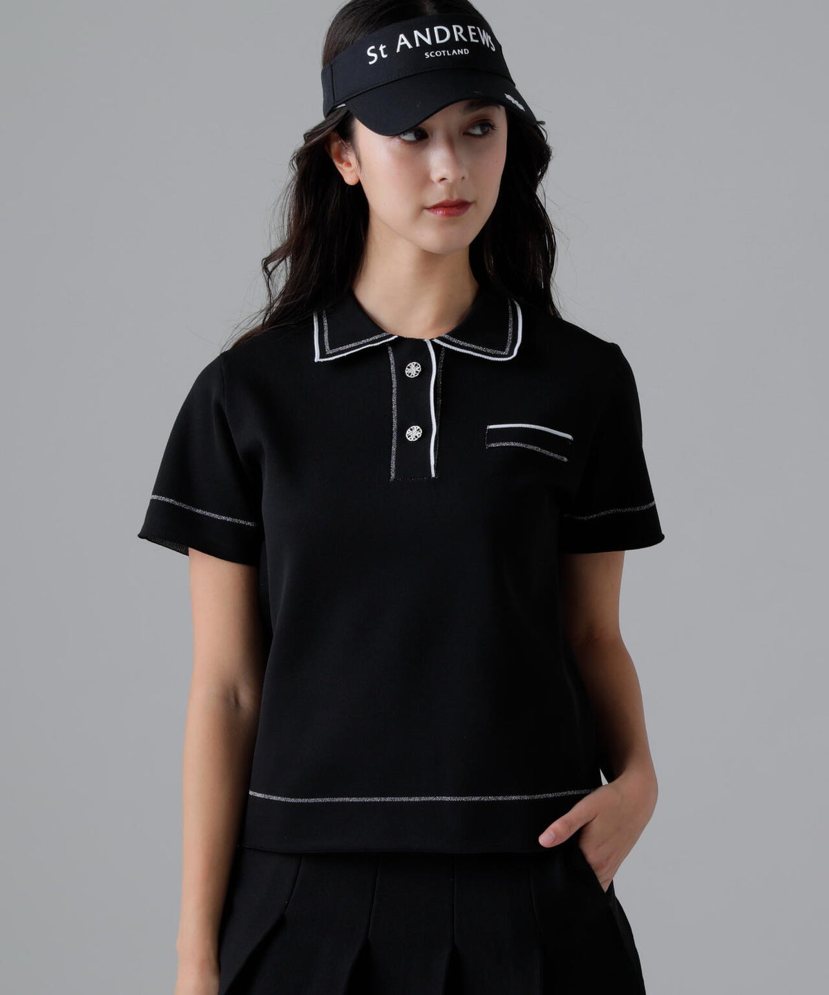 16Gダブルジャガード半袖ニットポロ (WOMENS)