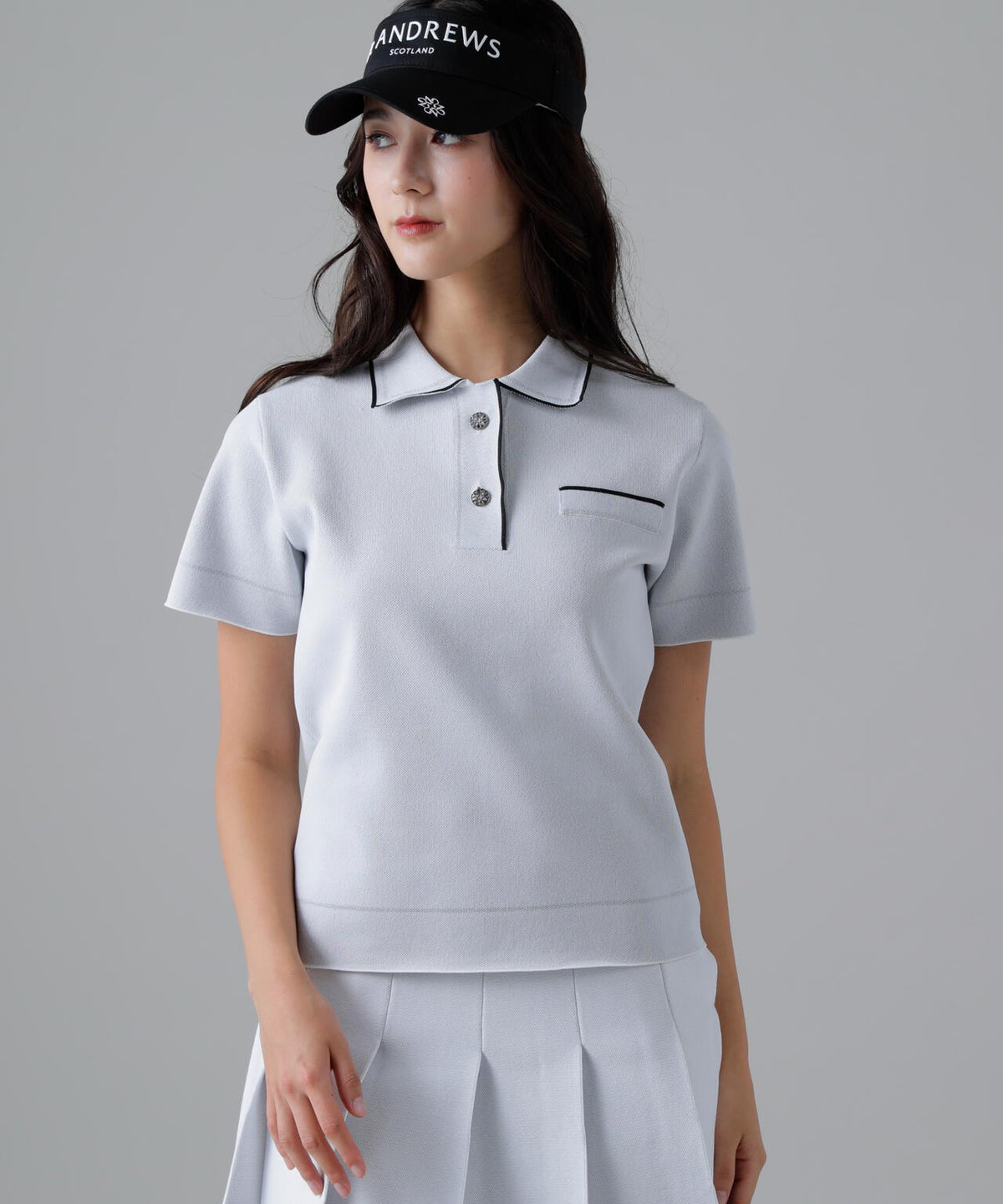 16Gダブルジャガード半袖ニットポロ (WOMENS)
