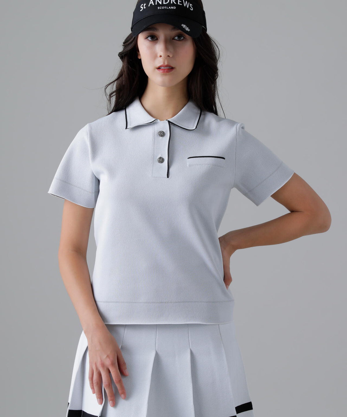 16Gダブルジャガード半袖ニットポロ (WOMENS)