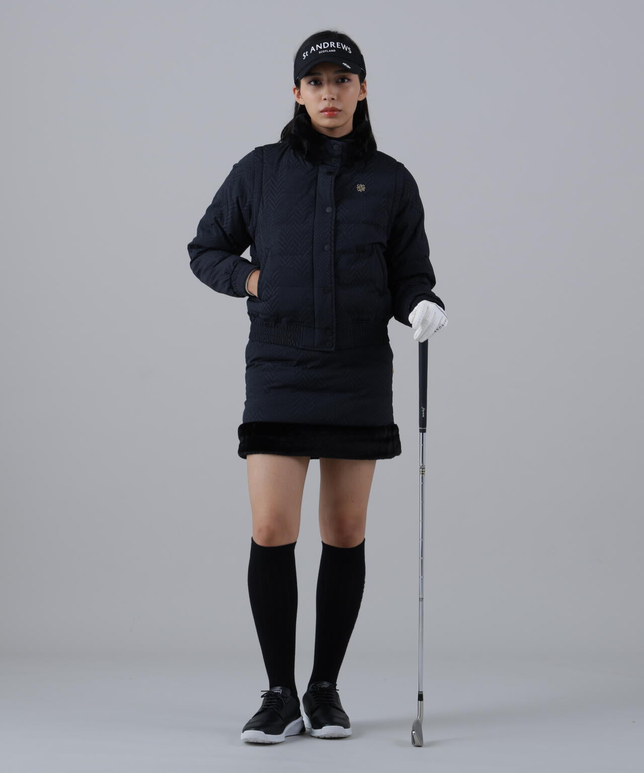 ヘリンボーンプリント中綿キルトブルゾン (WOMENS)