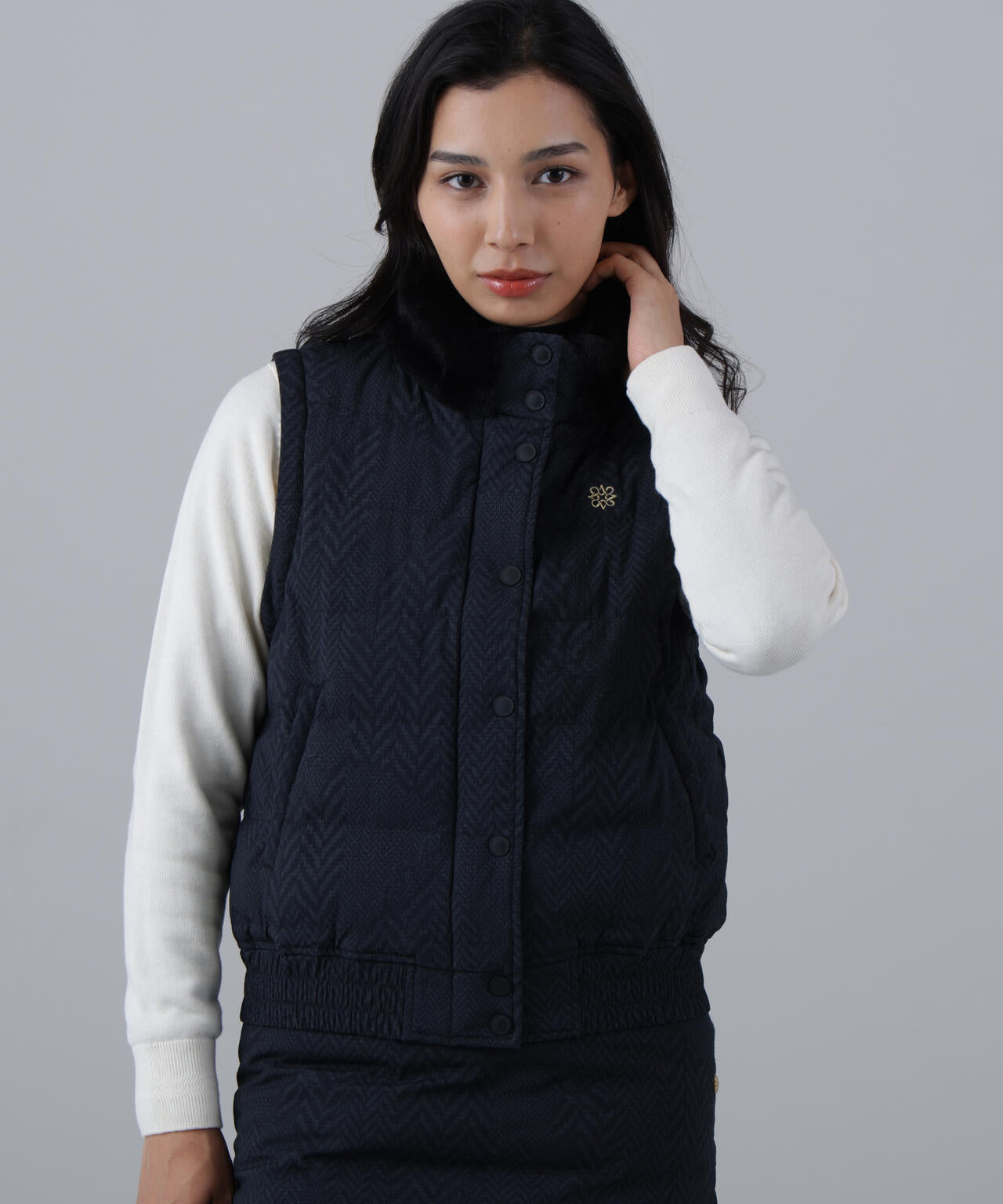 ヘリンボーンプリント中綿キルトブルゾン (WOMENS)