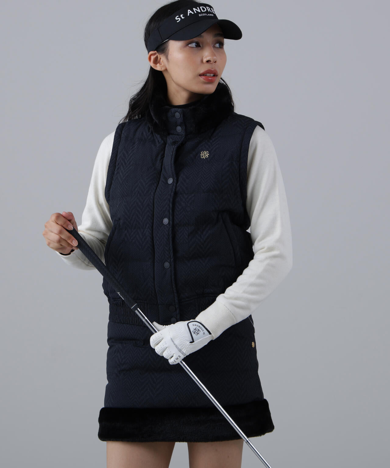 ヘリンボーンプリント中綿キルトブルゾン (WOMENS)