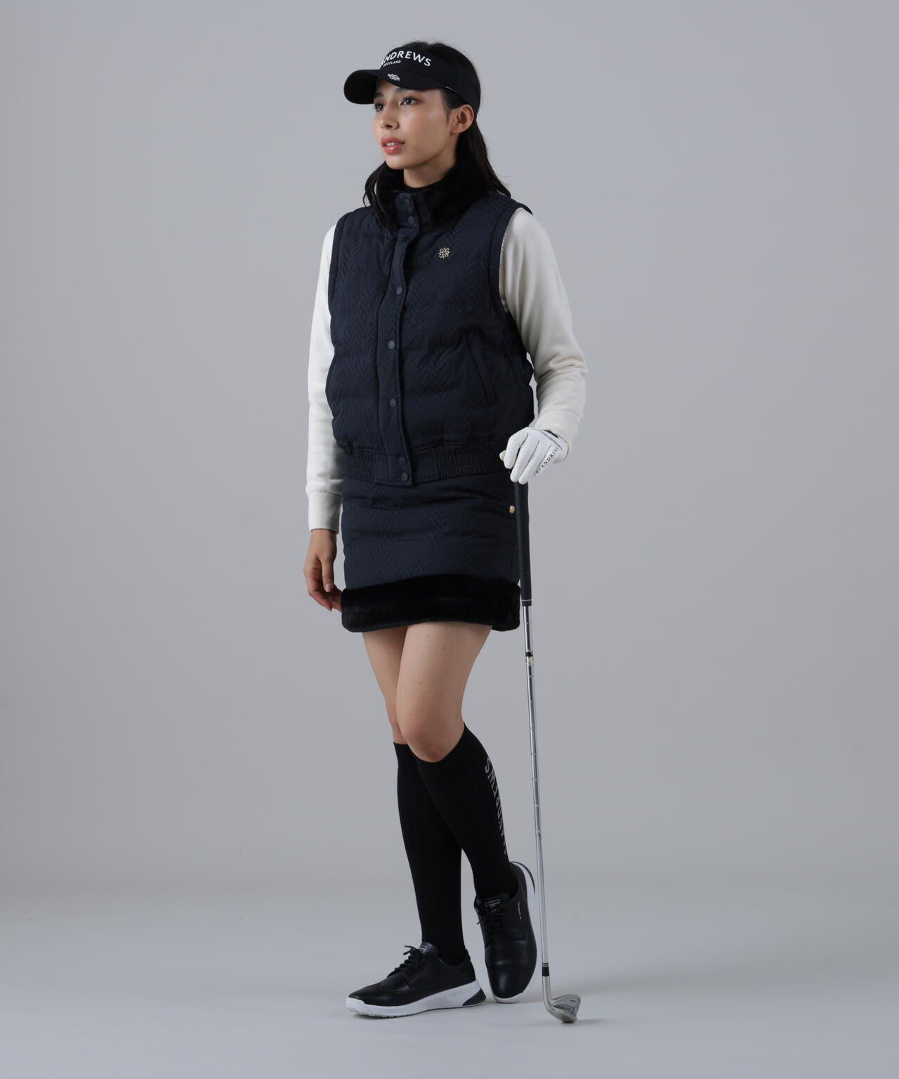 ヘリンボーンプリント中綿キルトブルゾン (WOMENS)