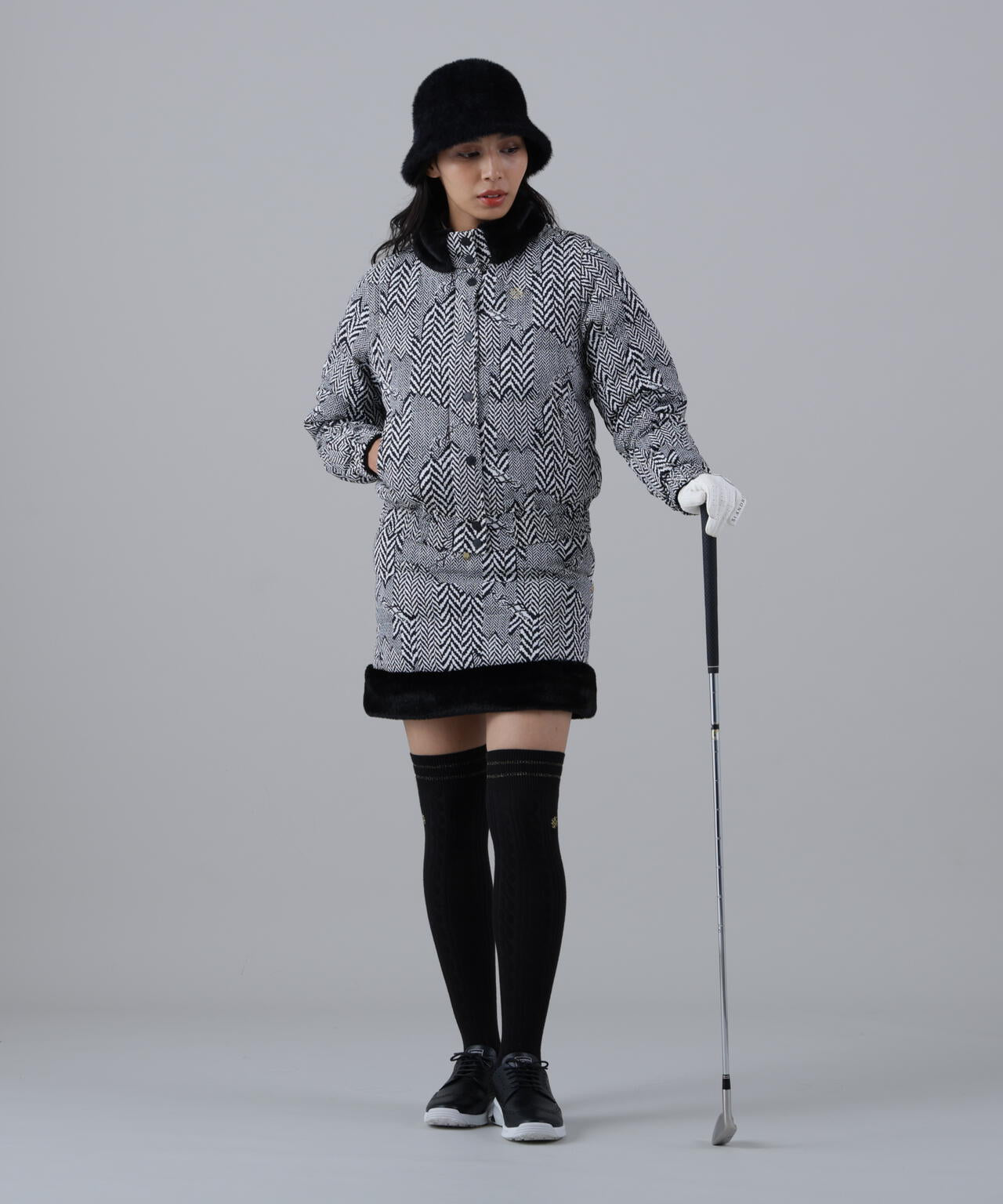 ヘリンボーンプリント中綿キルトブルゾン (WOMENS)