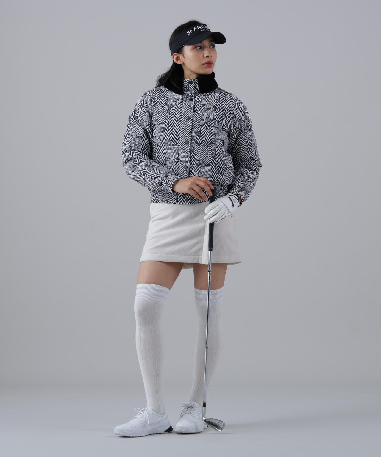 ヘリンボーンプリント中綿キルトブルゾン (WOMENS)