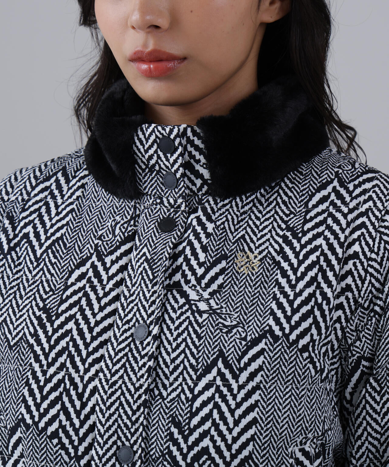 ヘリンボーンプリント中綿キルトブルゾン (WOMENS)