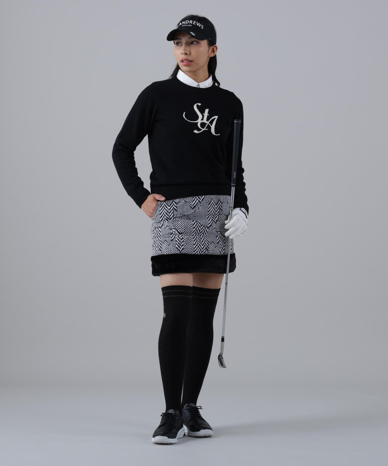 ヘリンボーンプリント中綿キルトスカート (WOMENS)