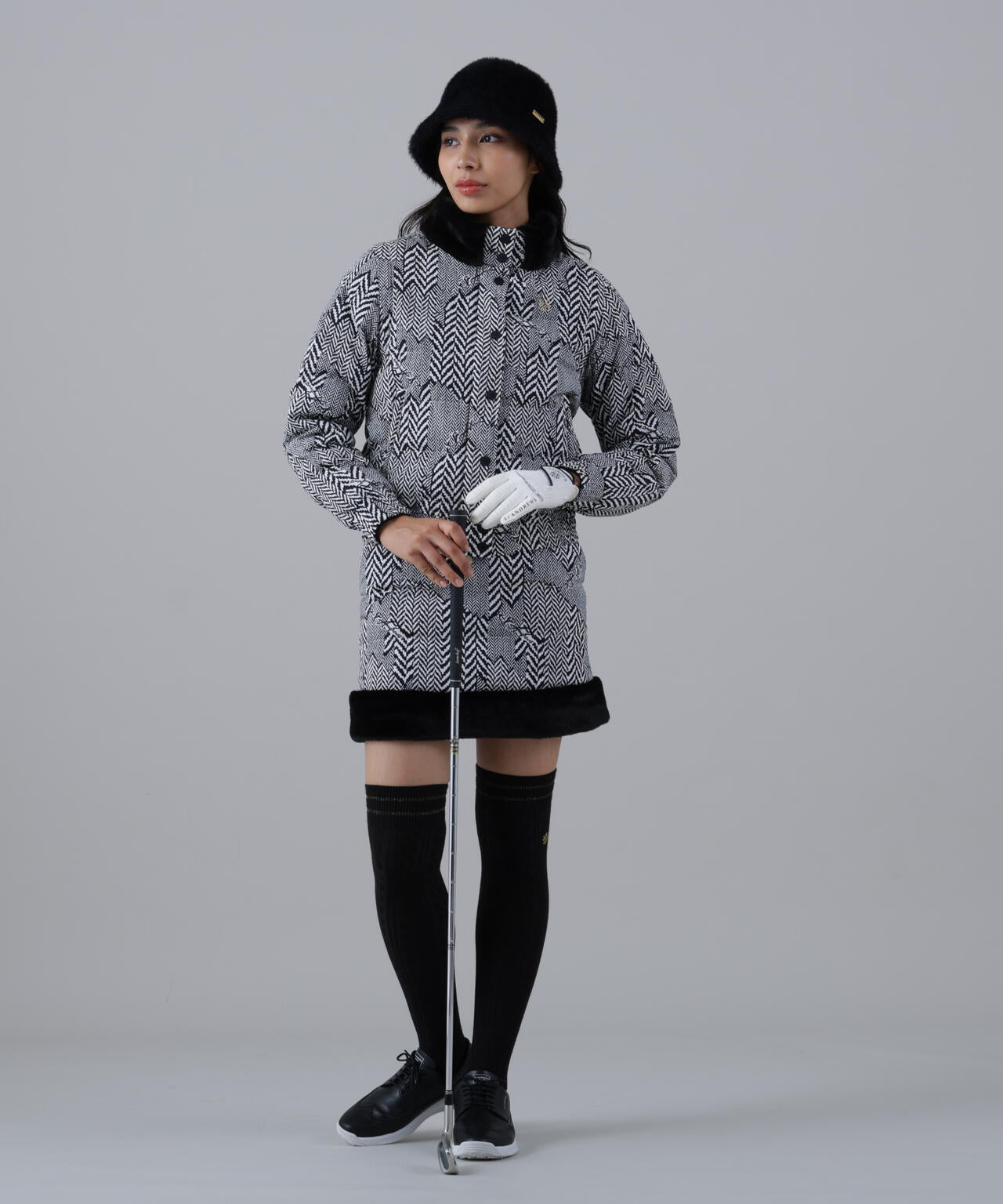 ヘリンボーンプリント中綿キルトスカート (WOMENS)