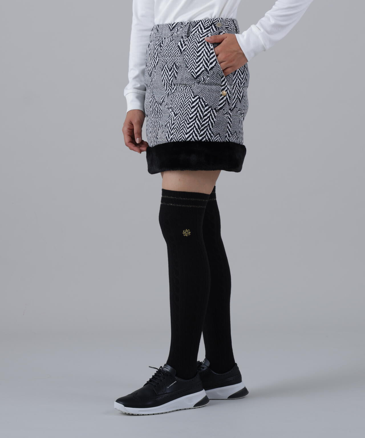 ヘリンボーンプリント中綿キルトスカート (WOMENS)