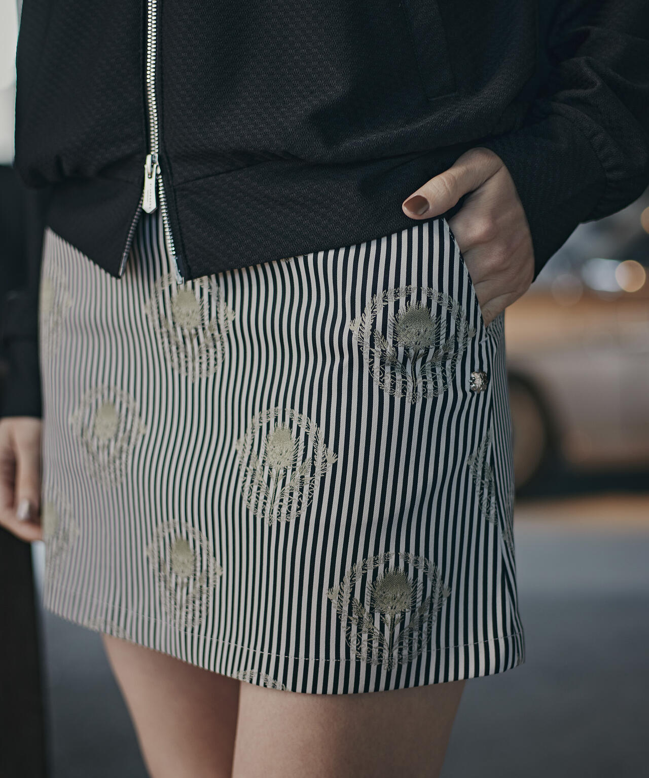 【ストレッチ】ロンドンストライプアザミジャガードスカート (WOMENS)