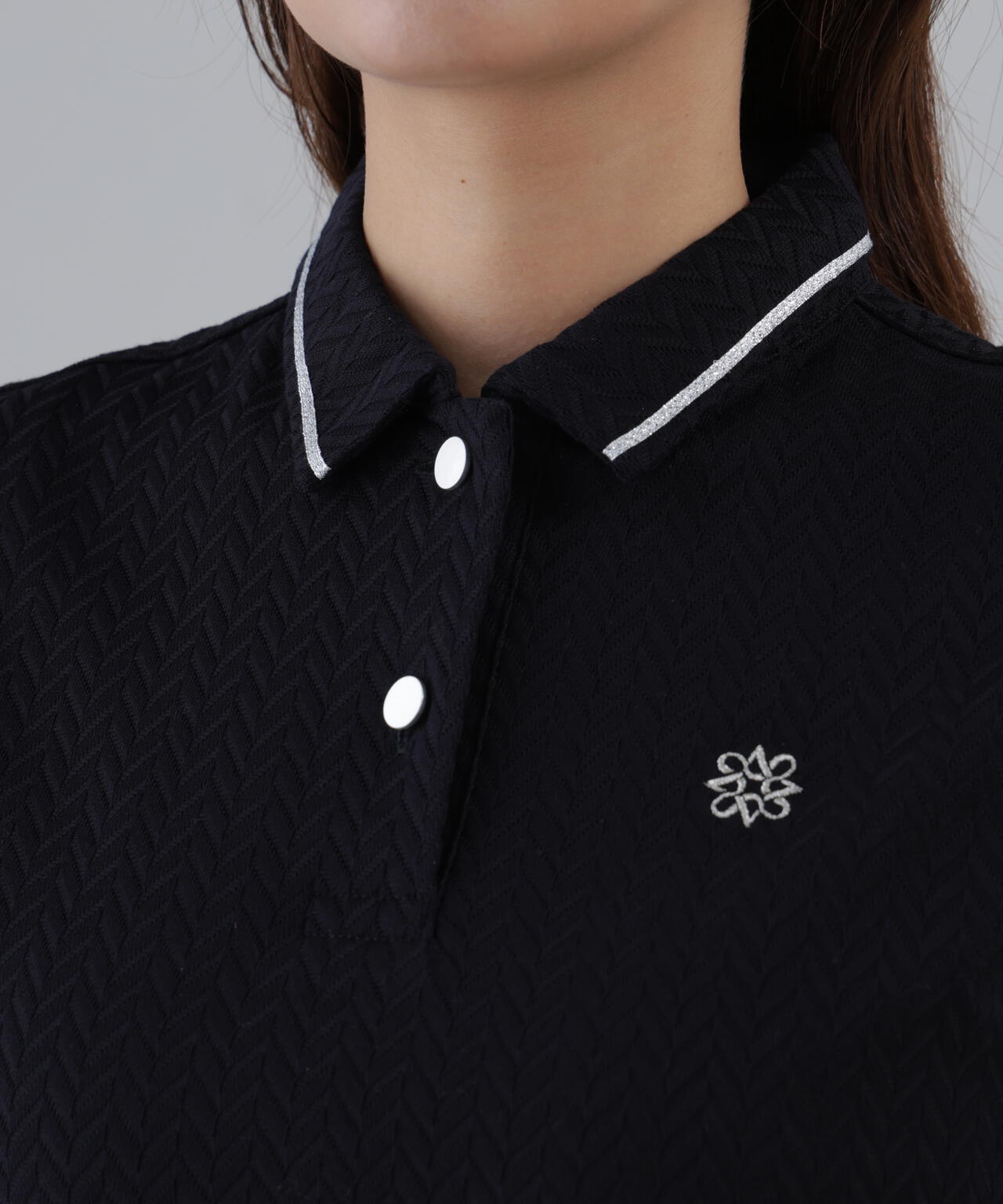 ヘリンボーンジャガード半袖ポロシャツ (WOMENS)