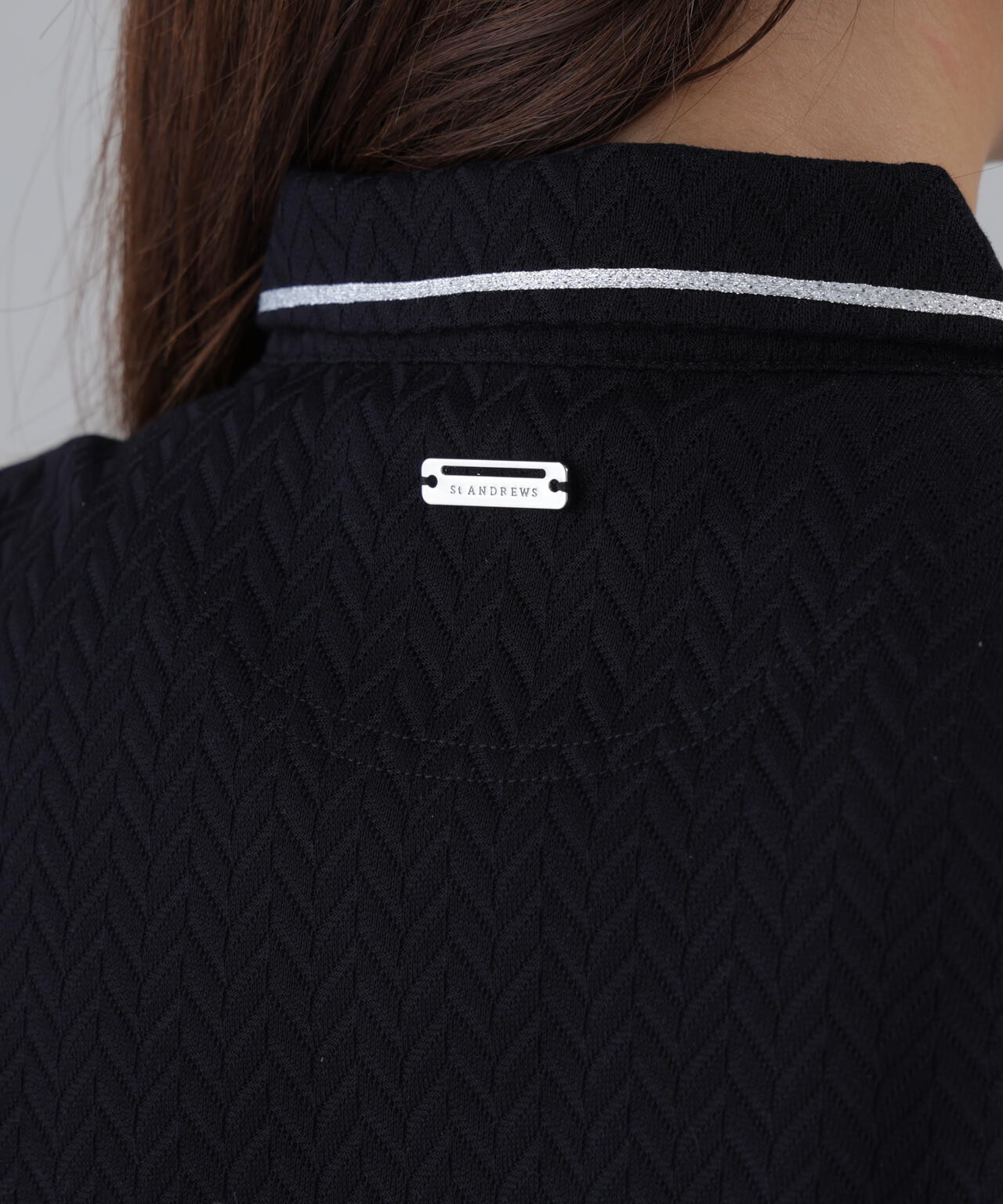 ヘリンボーンジャガード半袖ポロシャツ (WOMENS)